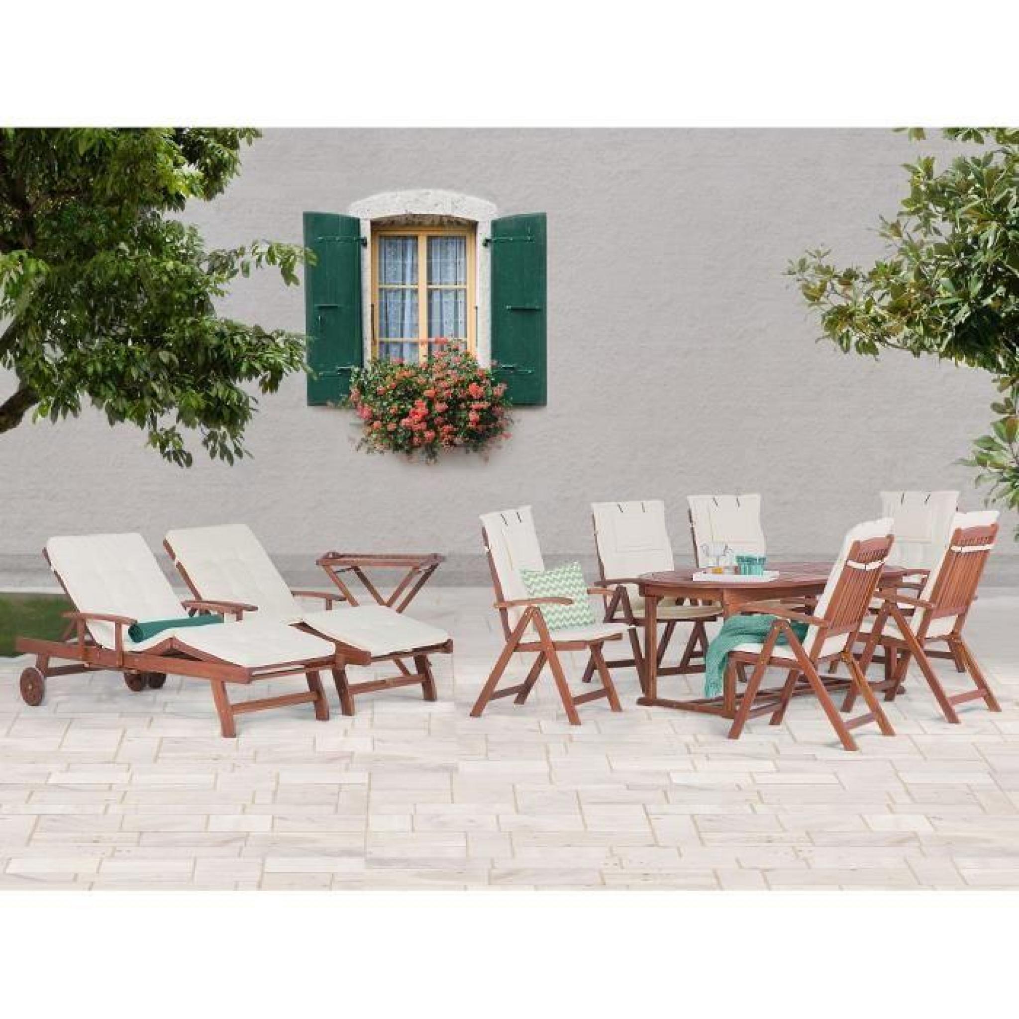 Ensemble de jardin - 2 tables, 2 transats, 6 chaises - bois d`acacia - Toscana