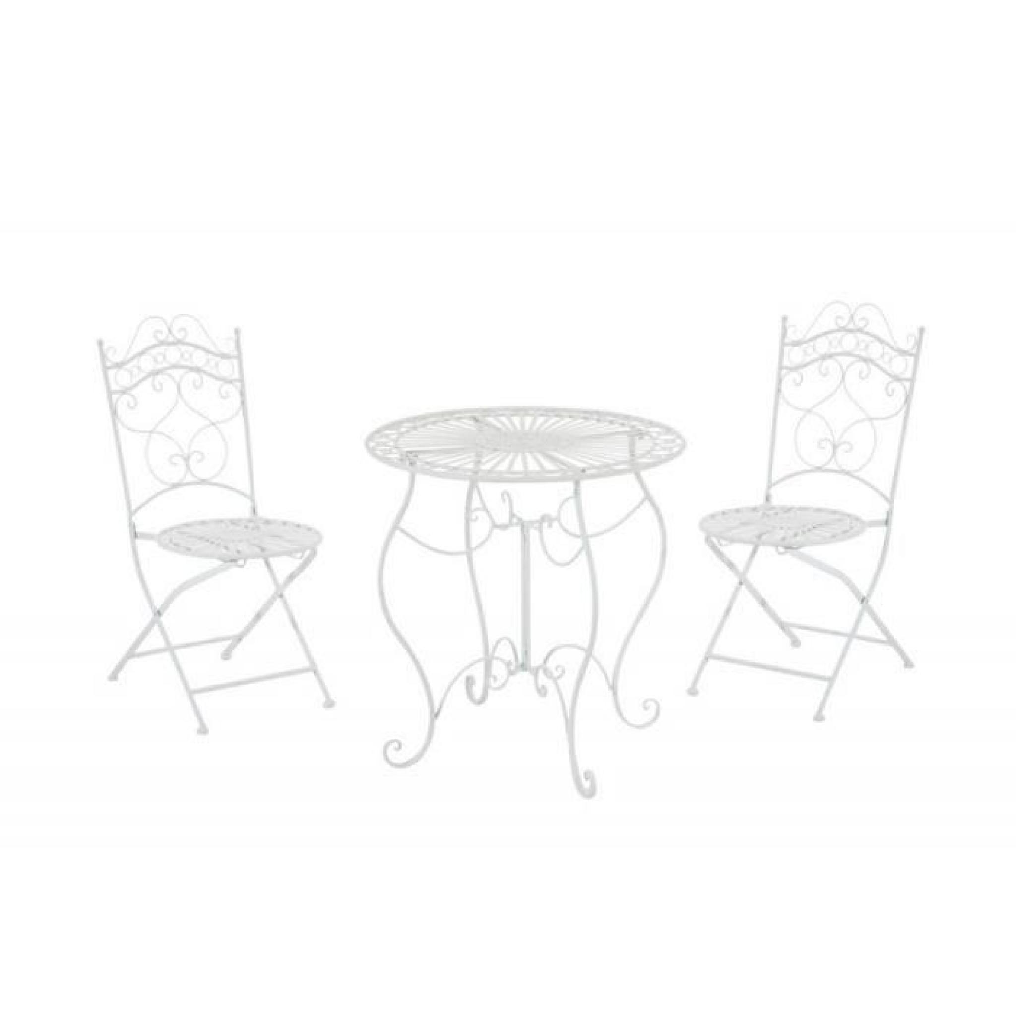 Ensemble de jardin avac table + 2 chaises en métal vert vieilli MDJ10032