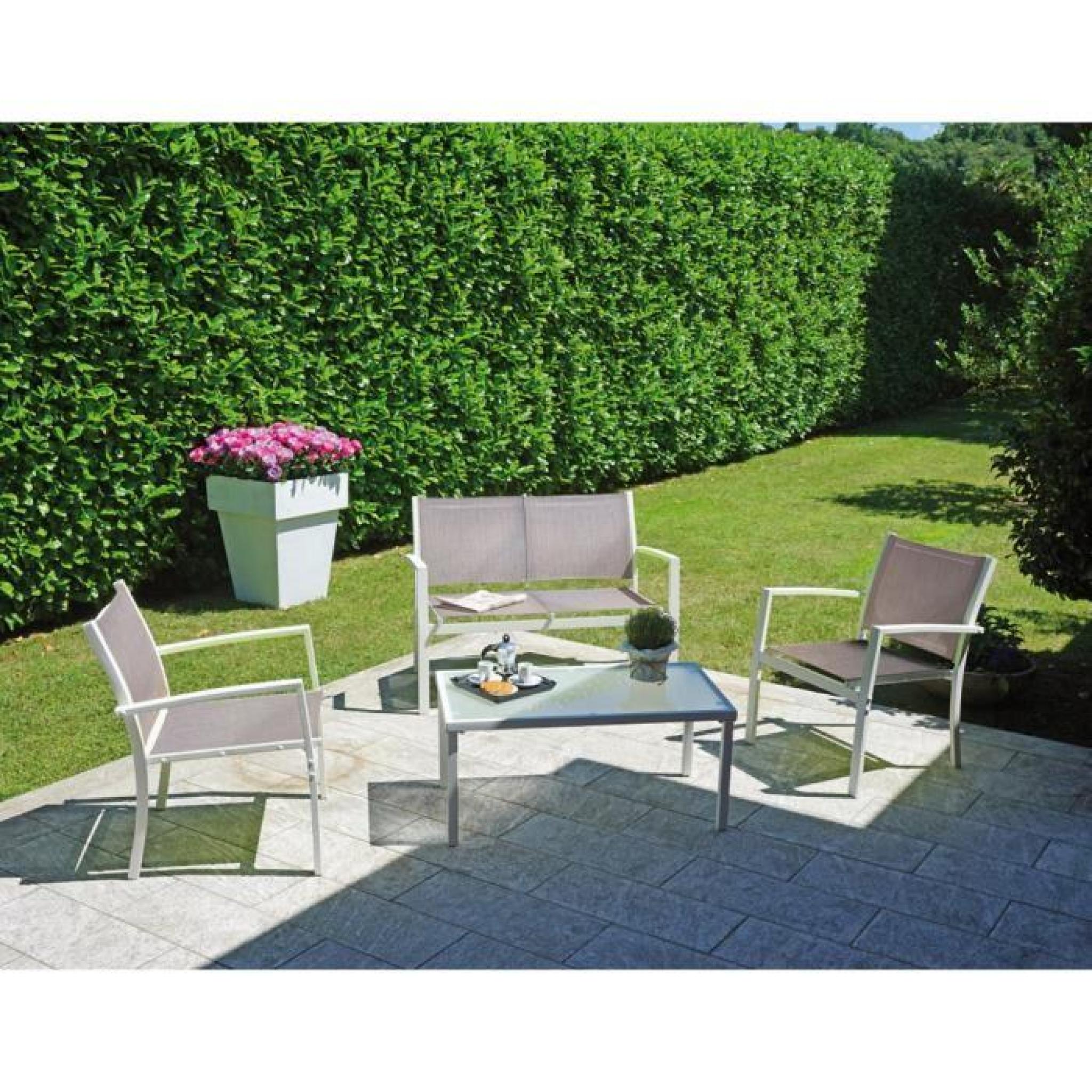 Ensemble de jardin composé de 2 fauteuils + 1 canapé 2 places + 1 table basse coloris gris cendré