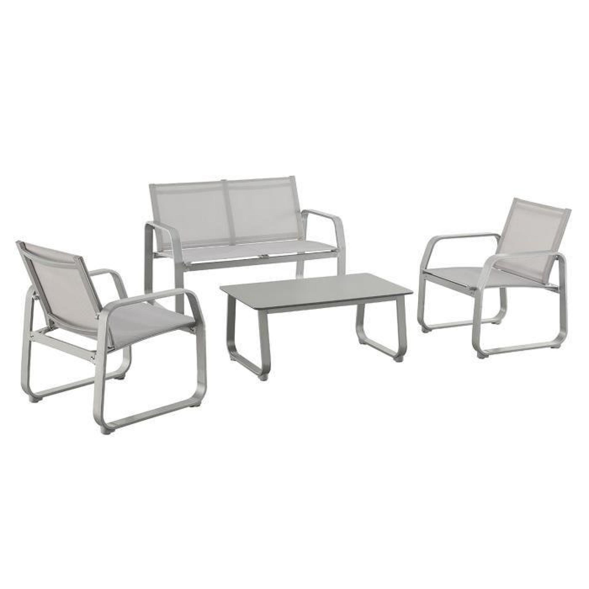 Ensemble de jardin de 2 fauteuils, 1 Canapé Romane avec 1 table, coloris gris
