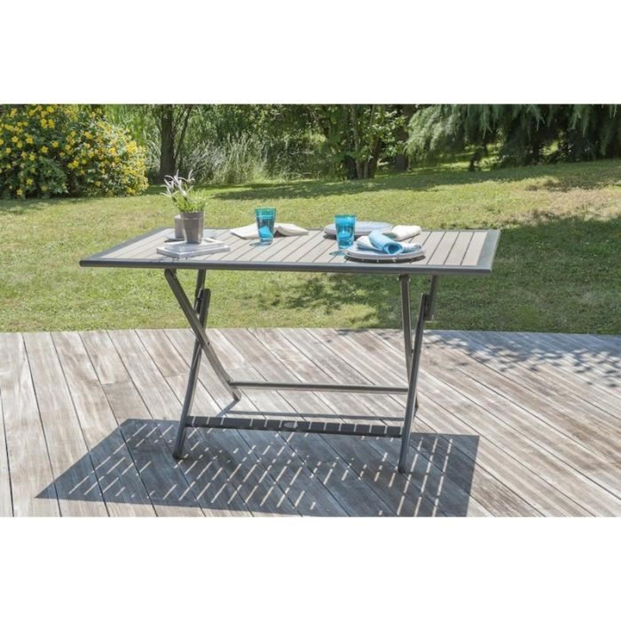 Ensemble de jardin en aluminium 4 places - Table pliable - Gris pas cher