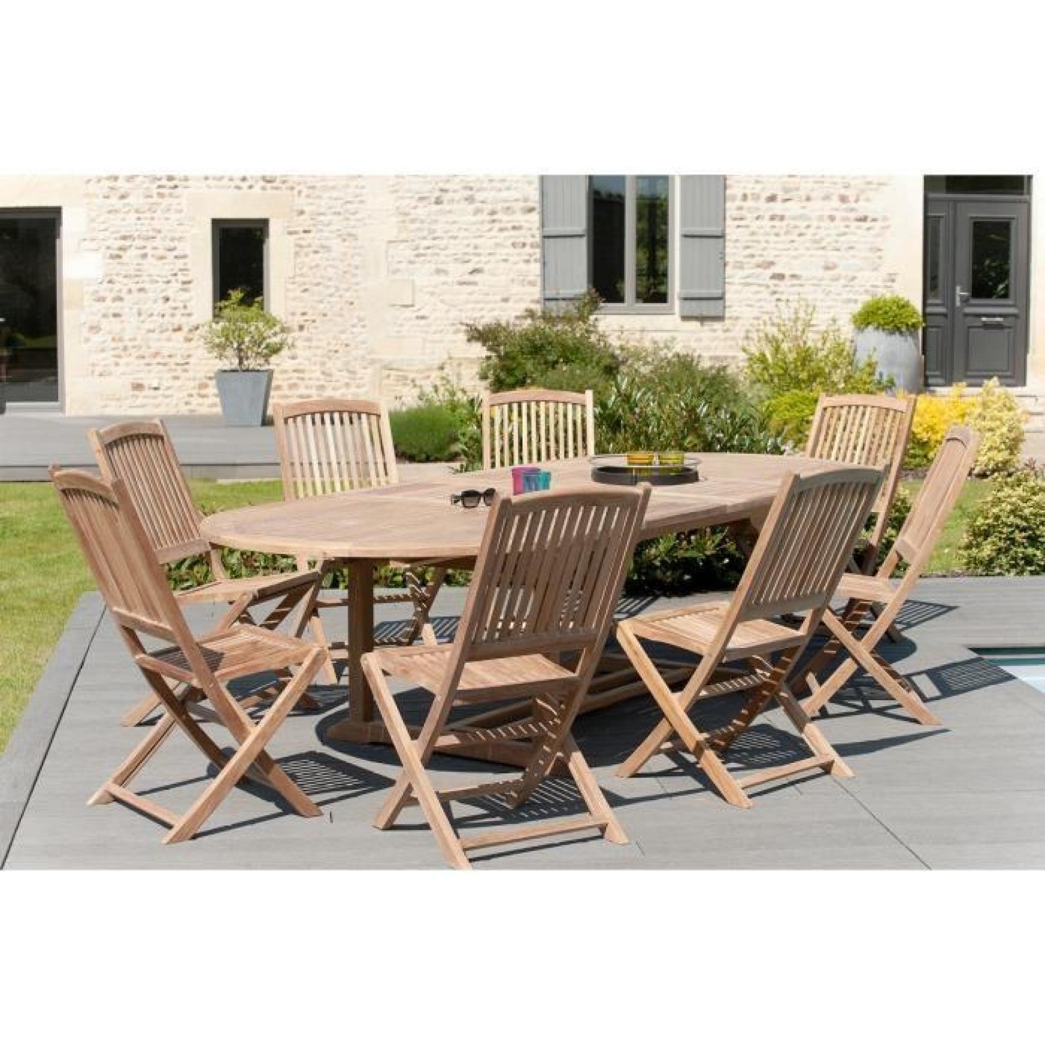 Ensemble en teck table ovale extensible de jardin 180 - 240 cm + 6 chaises pas cher