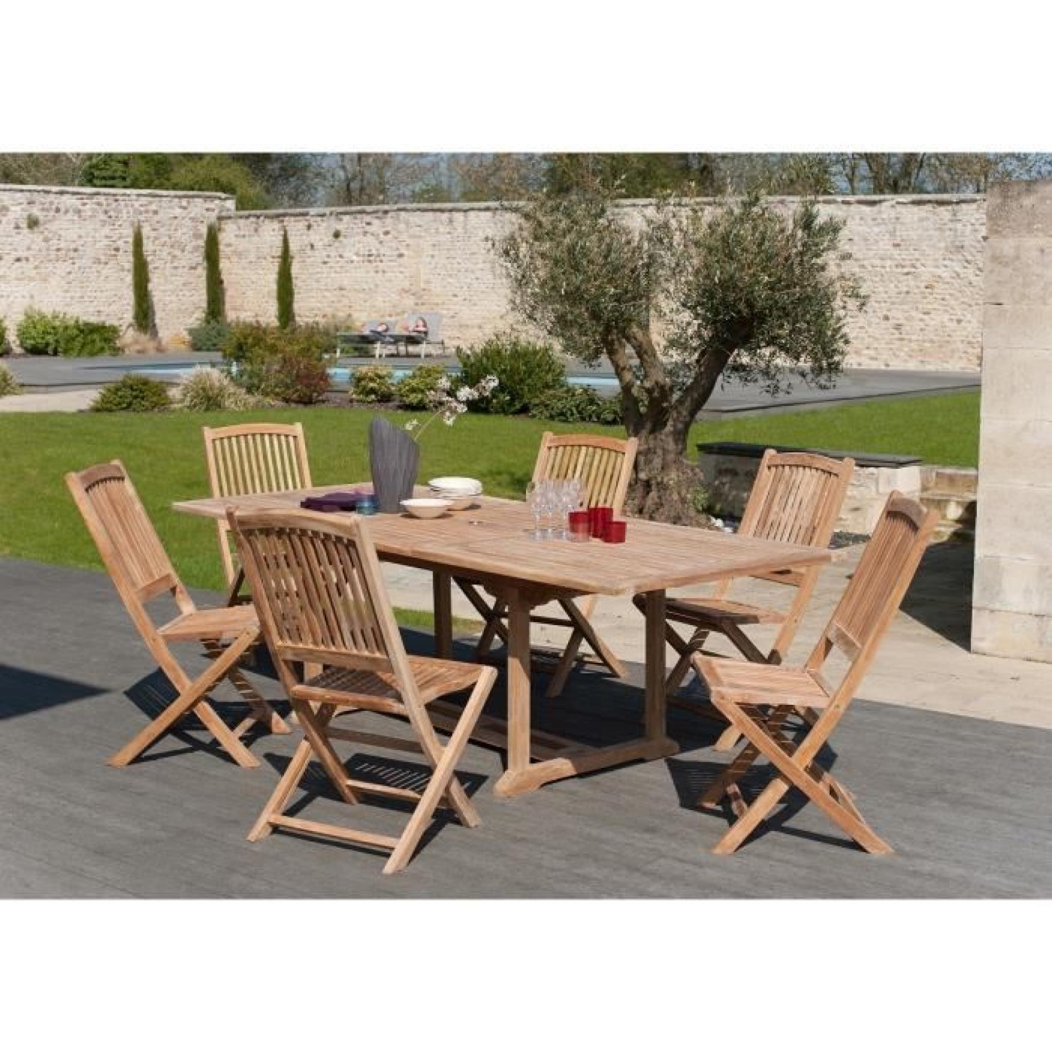 Ensemble en teck table rectangulaire extensible de jardin 180 - 240 x 100 cm et 6 chaises