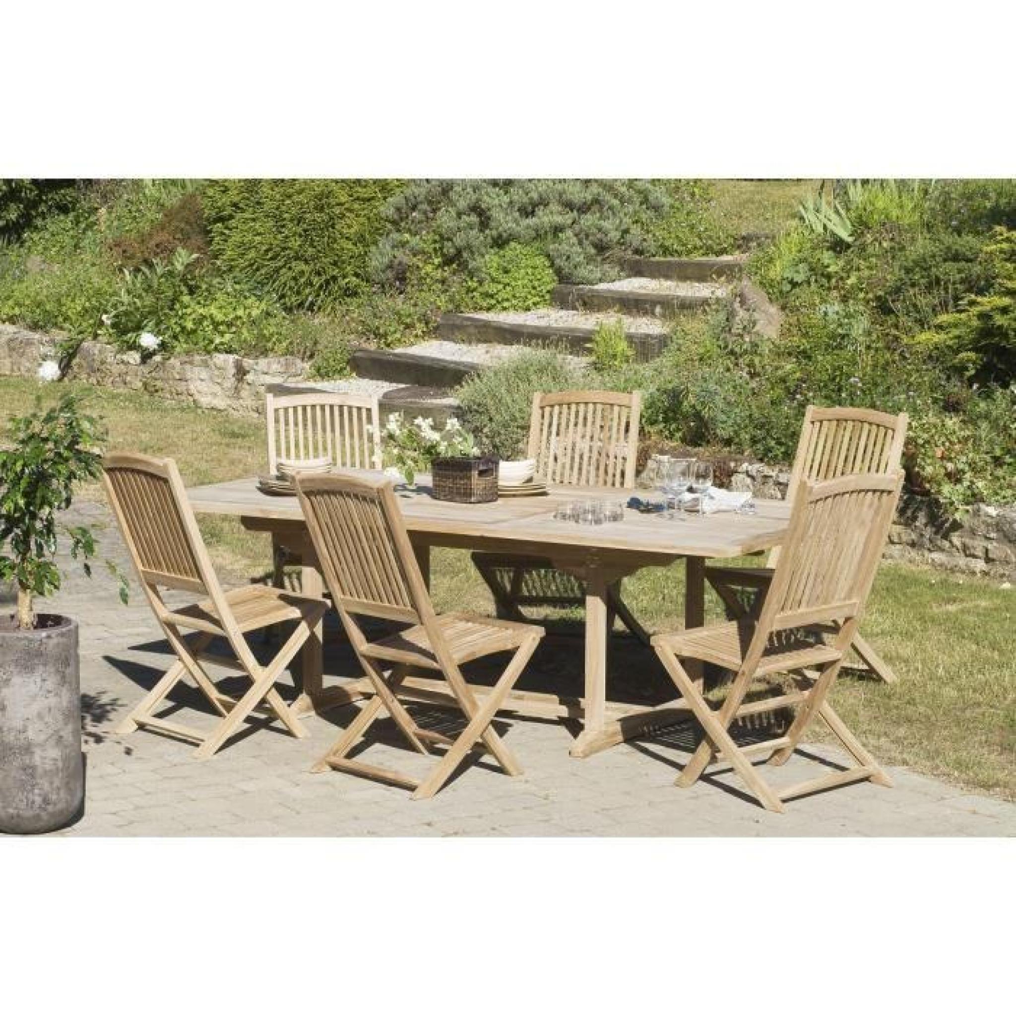 Ensemble en teck table rectangulaire extensible de jardin 180 - 240 x 100 cm et 6 chaises pas cher