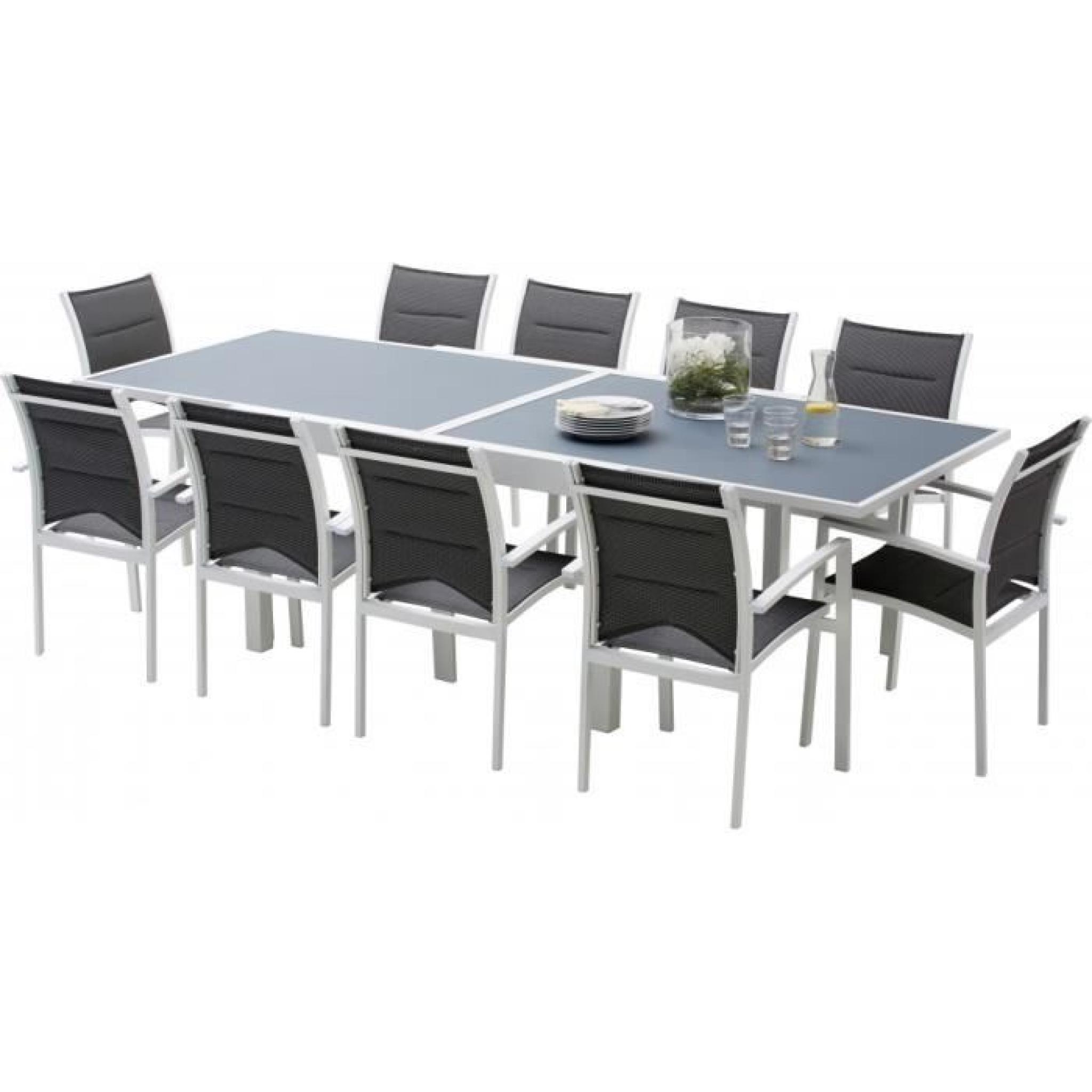 Ensemble Modulo 10 table rectangulaire L135 10 fauteuils aluminium blanc