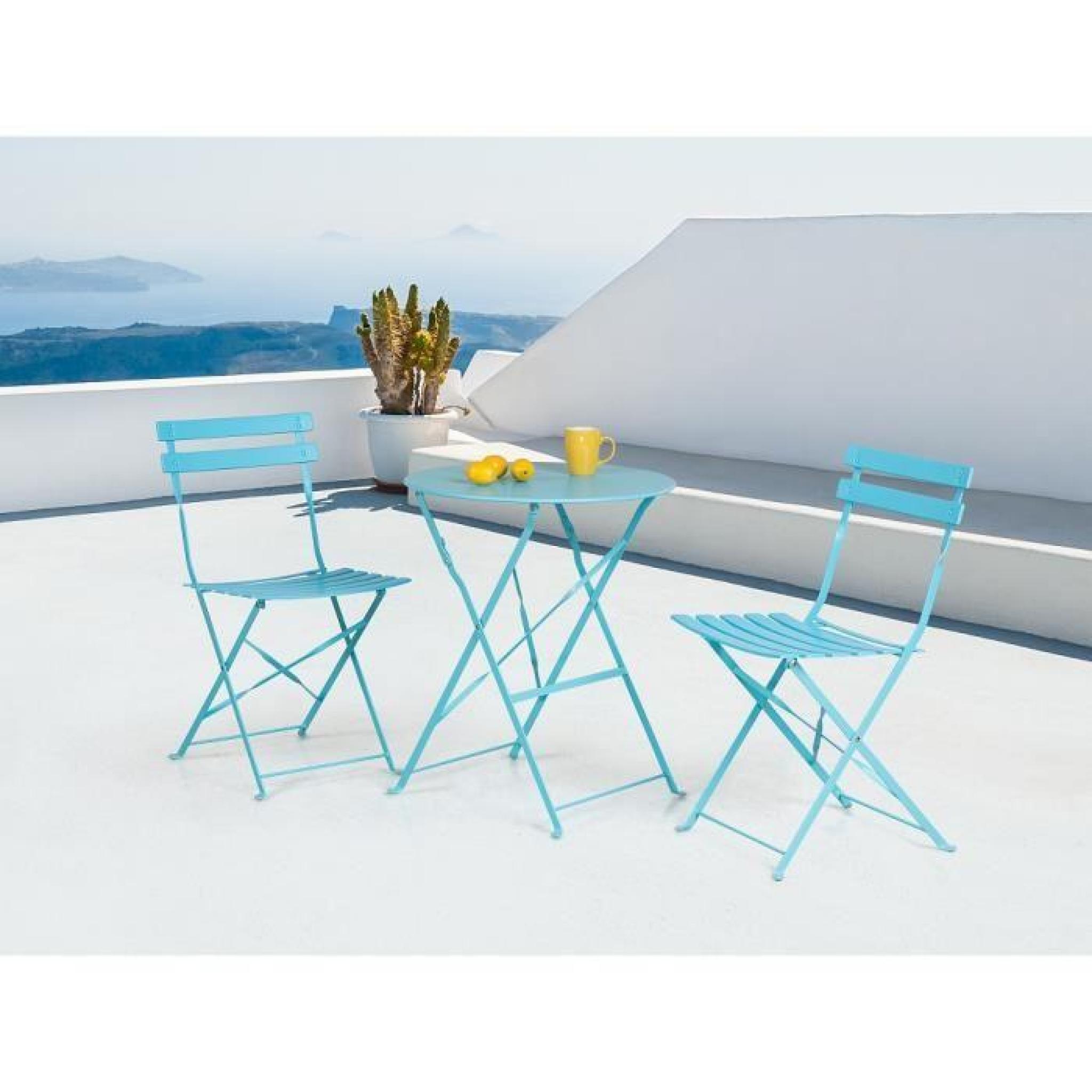 Ensemble table et 2 chaises de jardin en acier bleu - Fiori