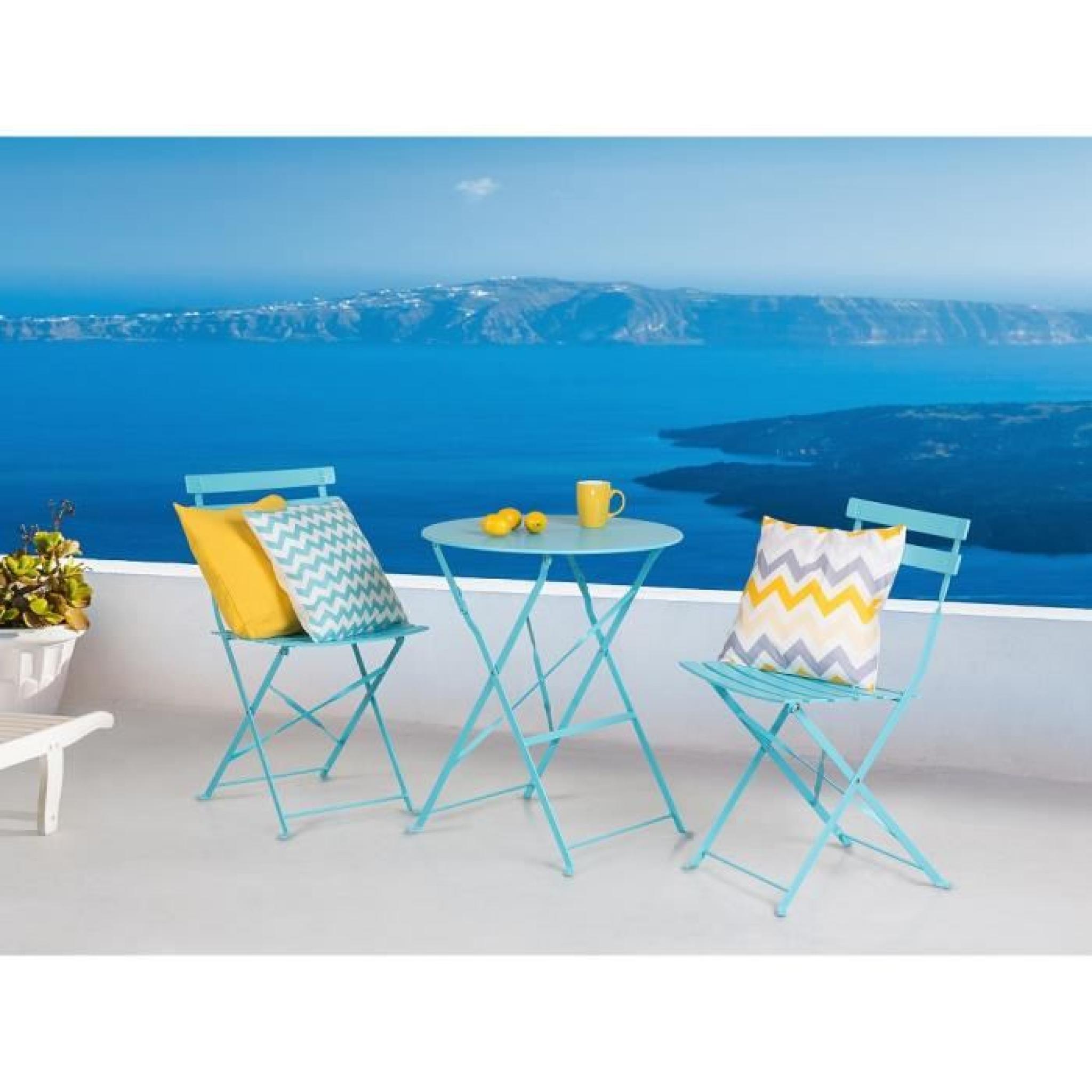 Ensemble table et 2 chaises de jardin en acier bleu - Fiori pas cher