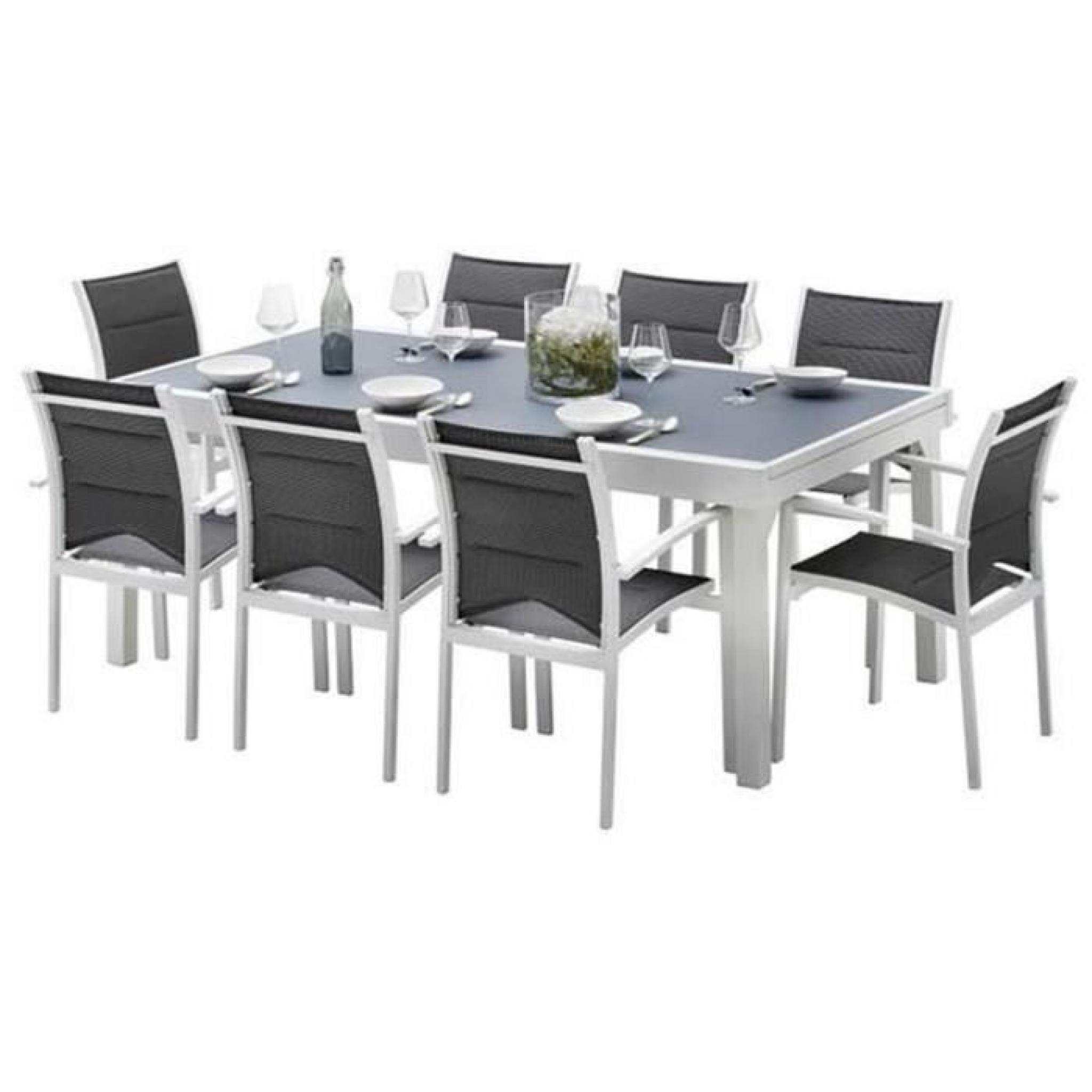 Ensemble table et chaises de jardin MODULO 8 PLACES BLANC-GRIS PERLE