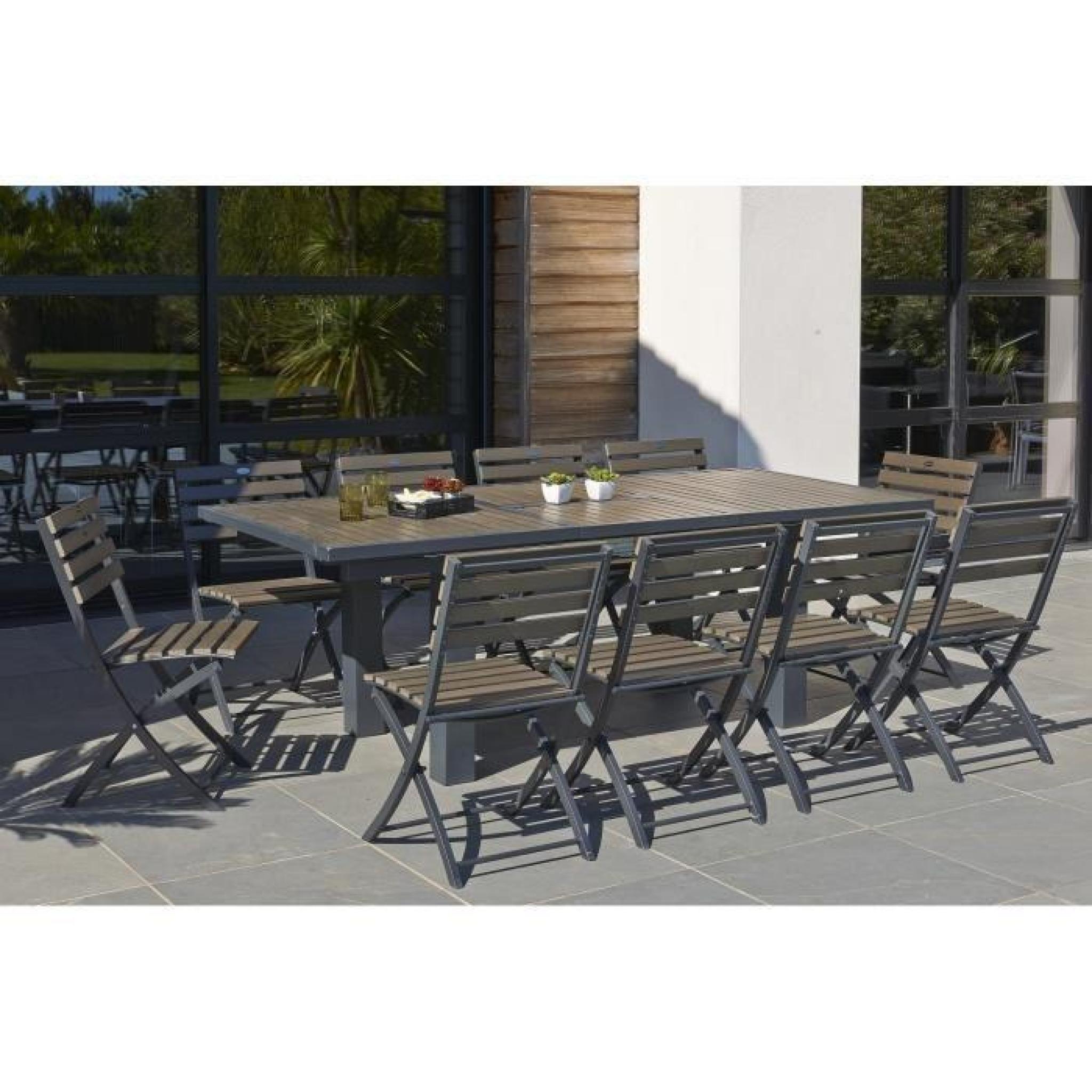 Ensemble table extensible de jardin 160 - 220 cm + 6 chaises résine tressée anthracite