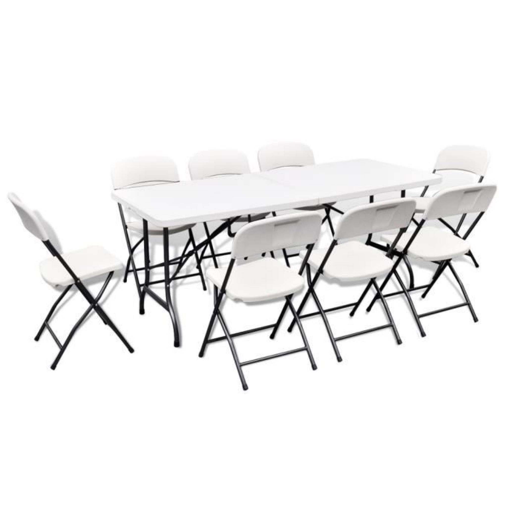 Ensemble Table pliable avec 8pcs Chaises étanche de jardin pique-nique fête camping extérieur Blanc