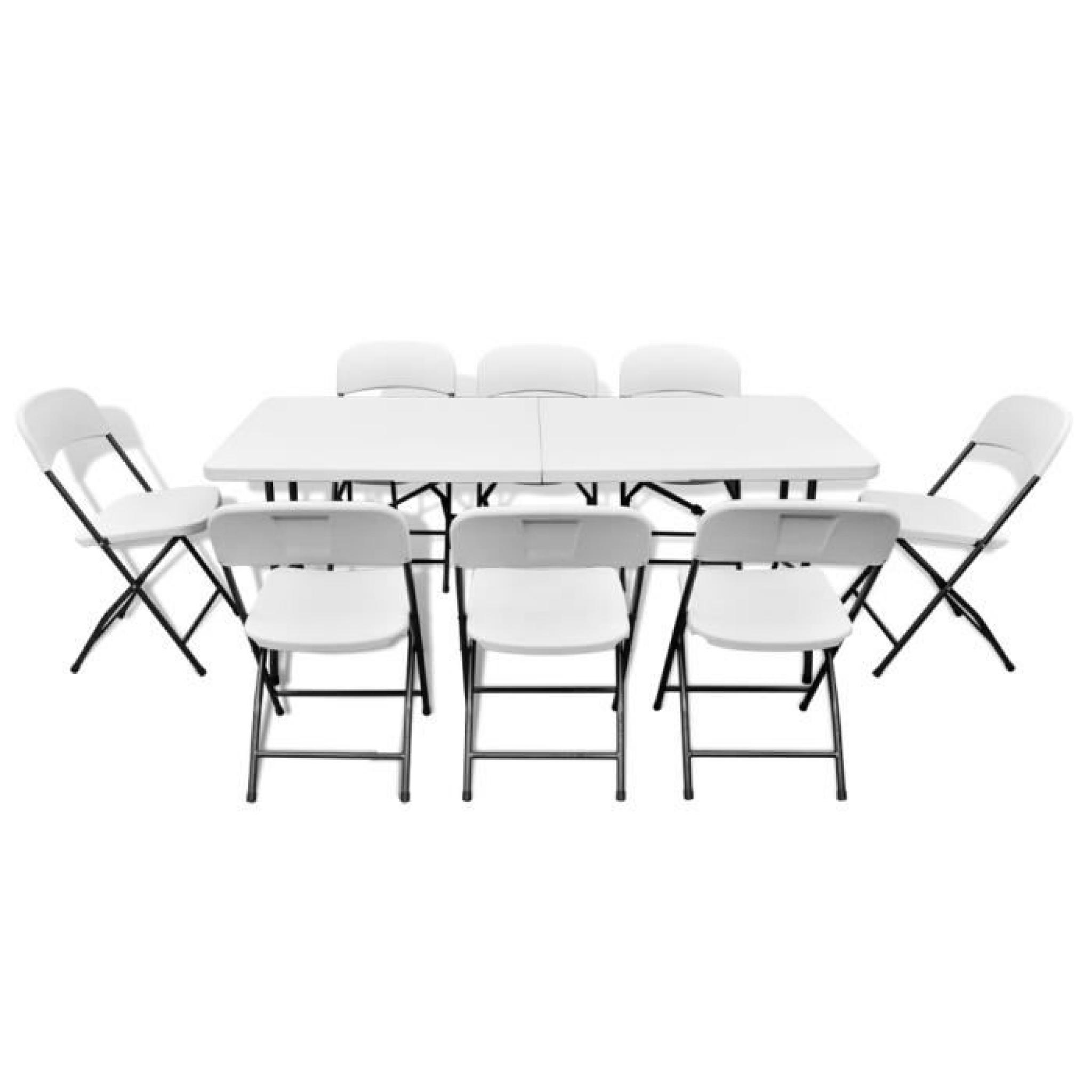 Ensemble Table pliable avec 8pcs Chaises étanche de jardin pique-nique fête camping extérieur Blanc pas cher
