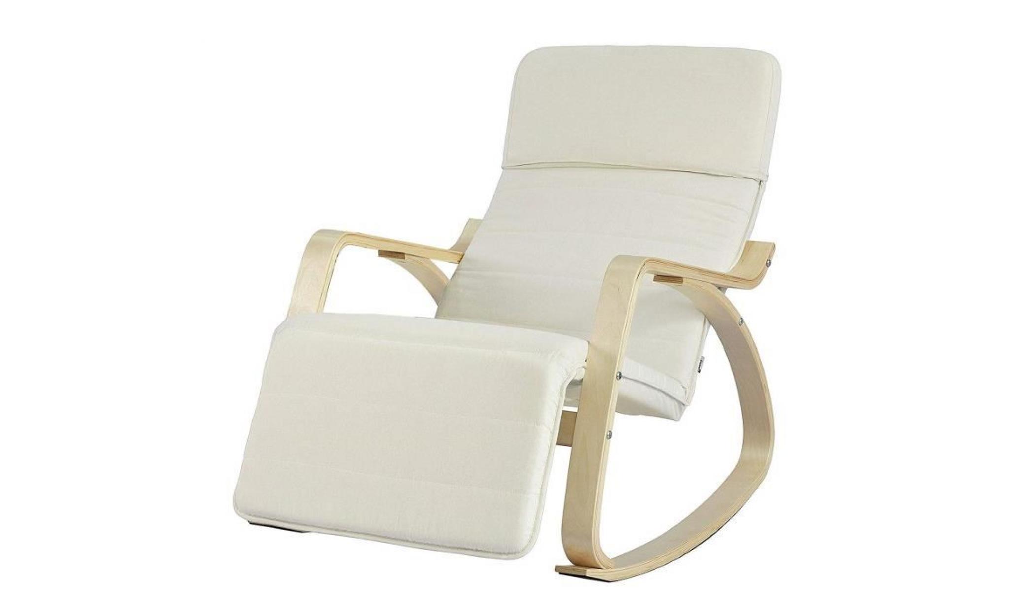 fauteuil à bascule avec repose pied réglable design rocking chair fauteuil relax bouleau flexible (beige)