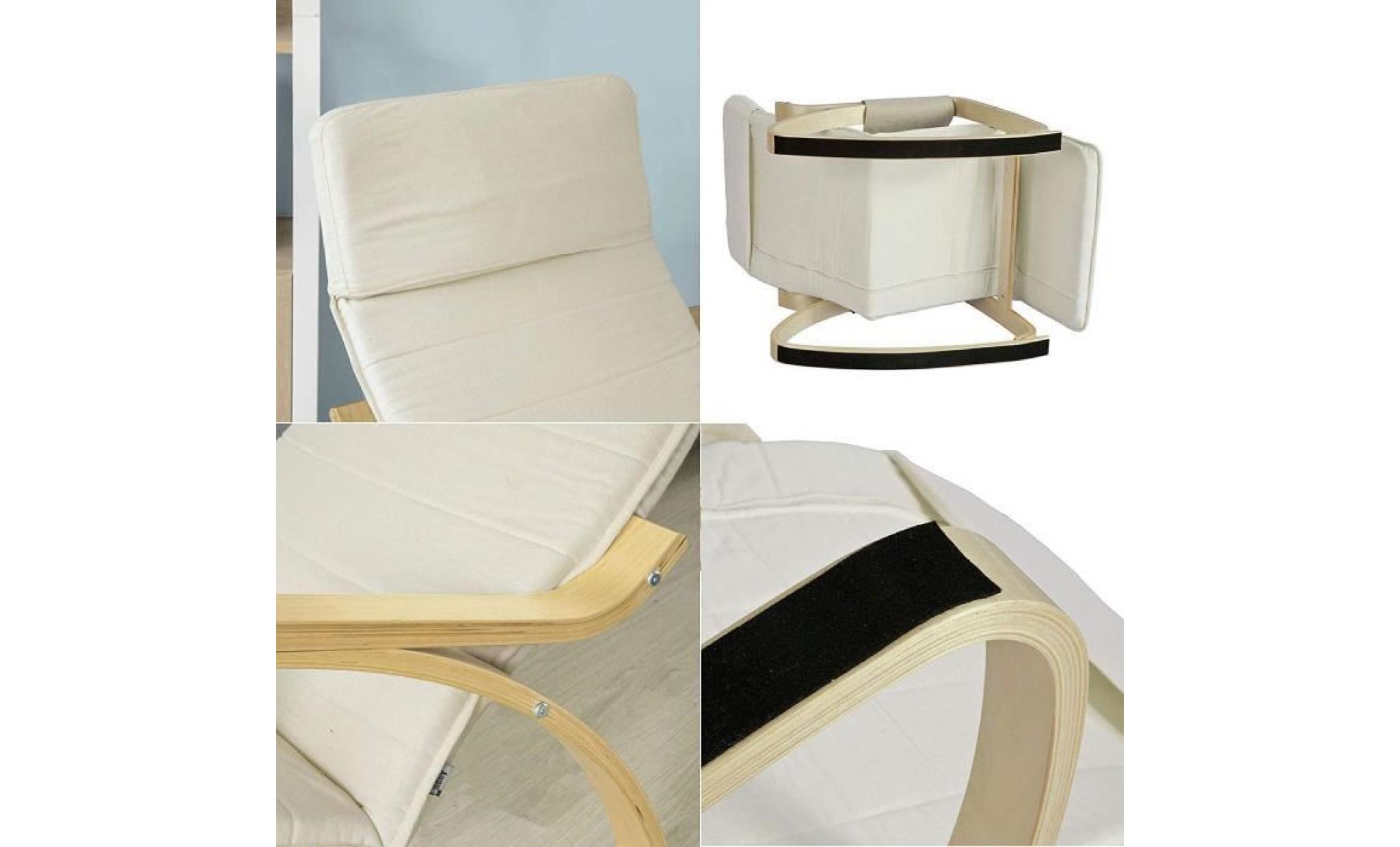 fauteuil à bascule avec repose pied réglable design rocking chair fauteuil relax bouleau flexible (beige) pas cher