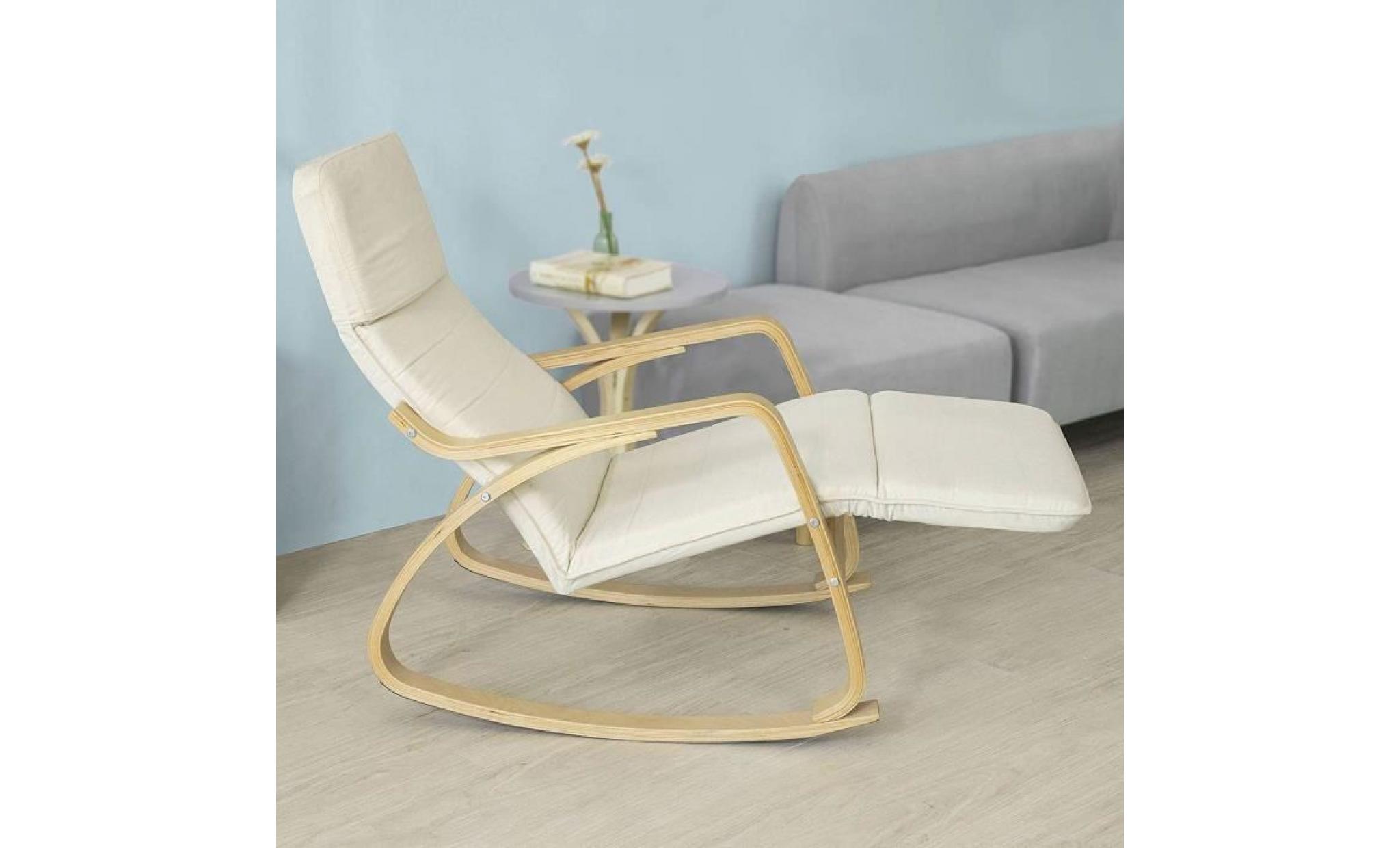 fauteuil à bascule avec repose pied réglable design rocking chair fauteuil relax bouleau flexible (beige) pas cher