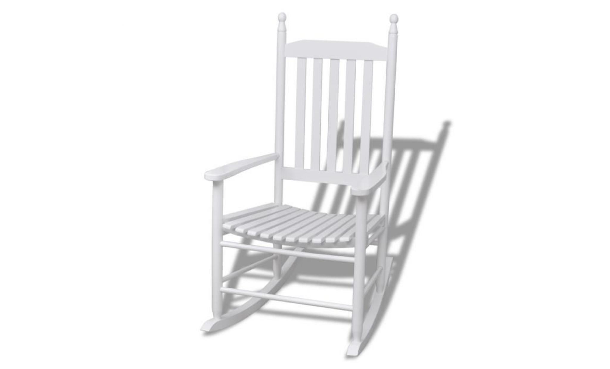 fauteuil à bascule blanc chaise de relaxation en bois massif pour intérieur salon extérieur jardin patio ou terrasse