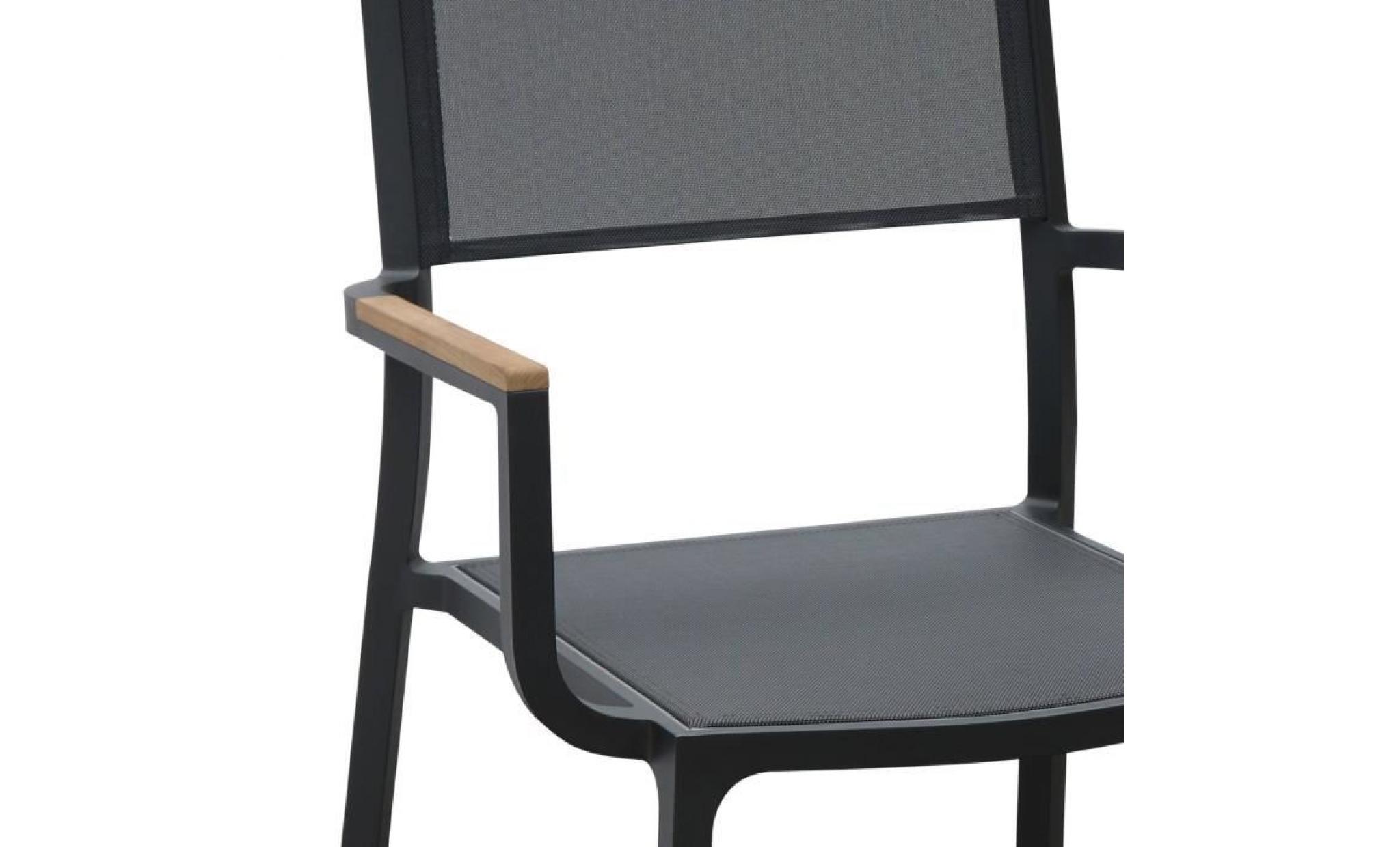 fauteuil alu anthracite textilène gris foncé accoudoirs teck léda pas cher