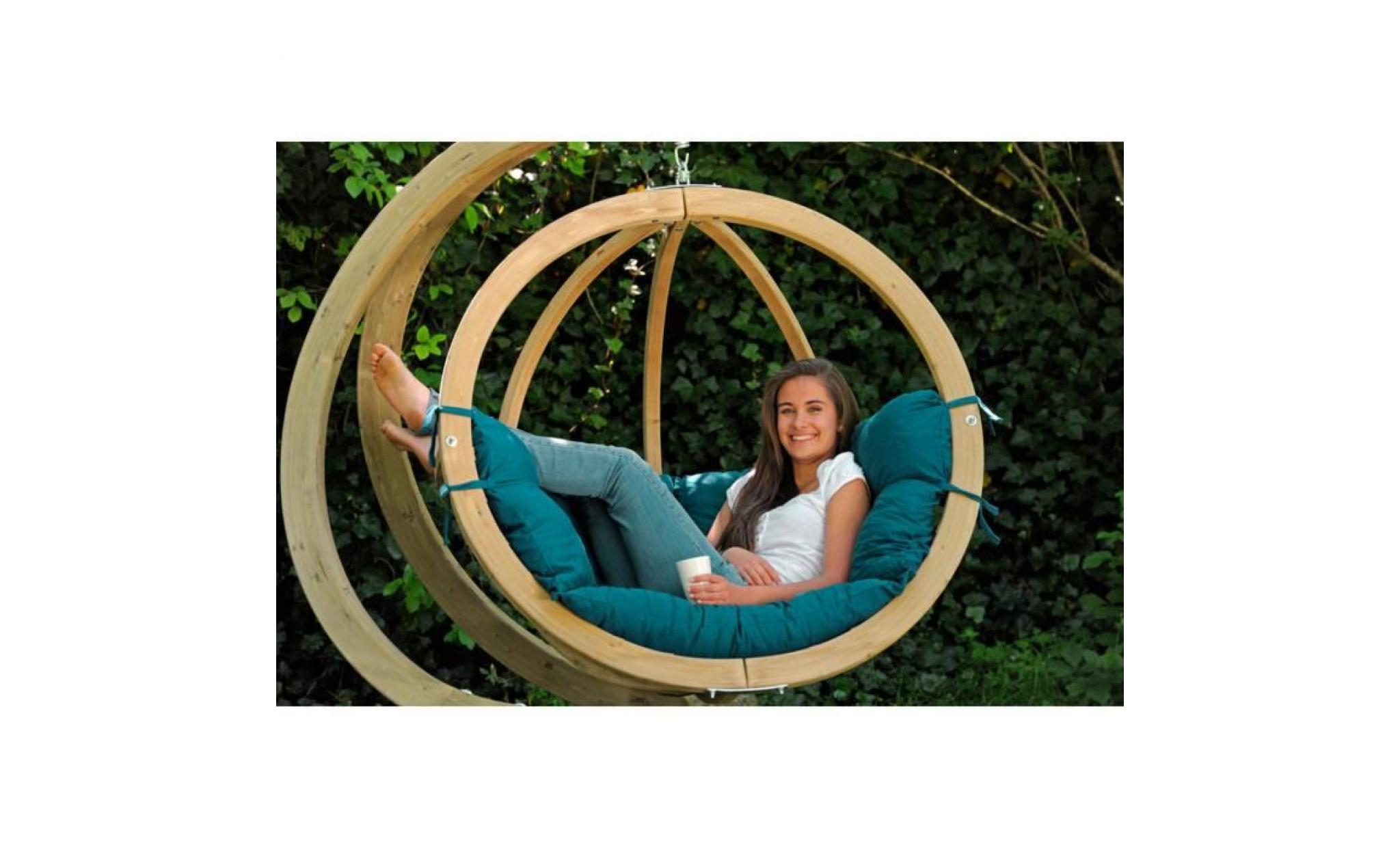 fauteuil balancelle globo avec coussin vert et support epicéa 127x170x136cm pas cher