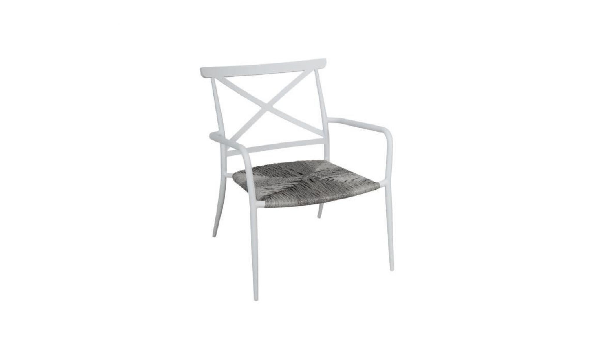 fauteuil bas en aluminium blanc et résine tressée grise mansion