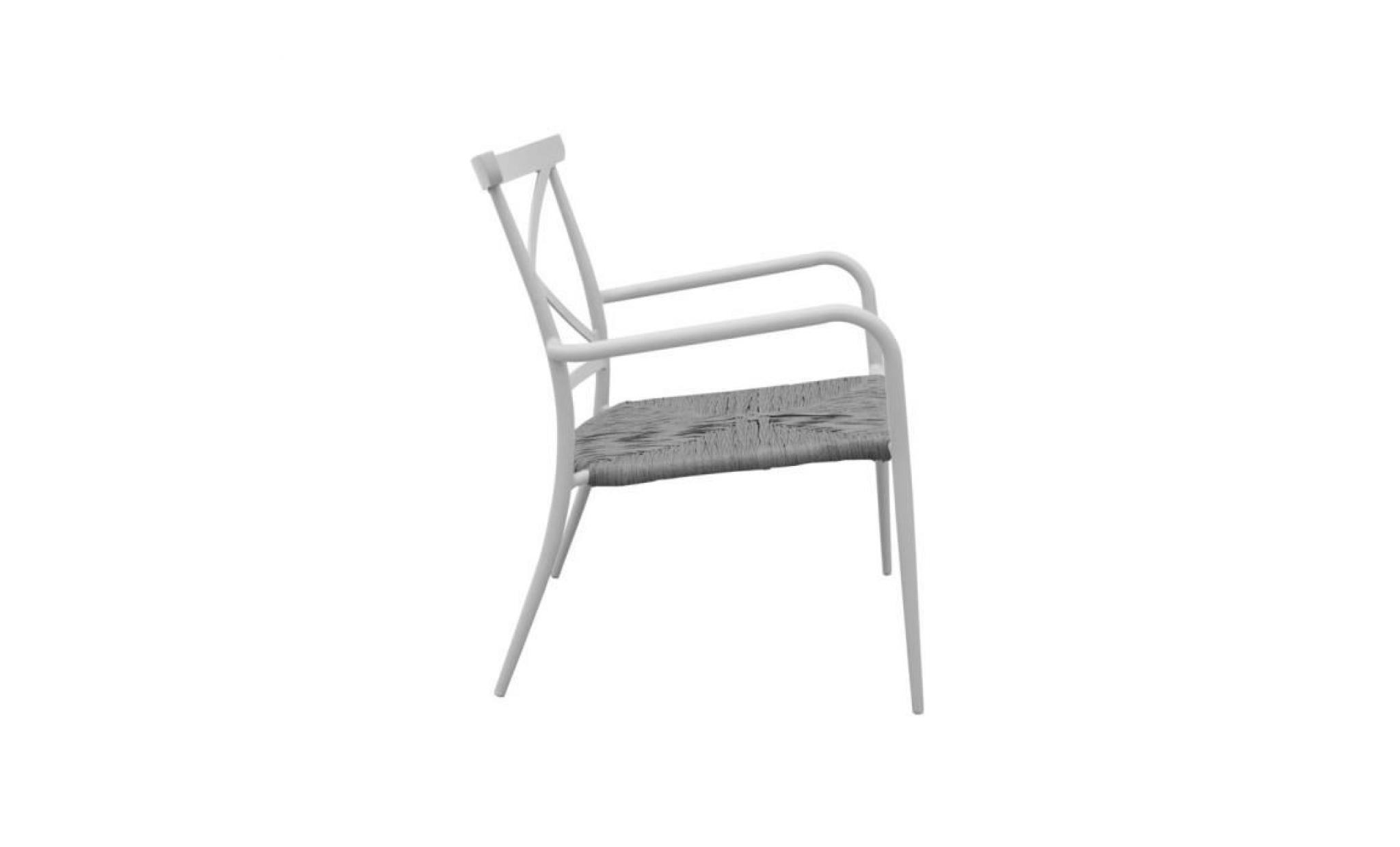 fauteuil bas en aluminium blanc et résine tressée grise mansion pas cher