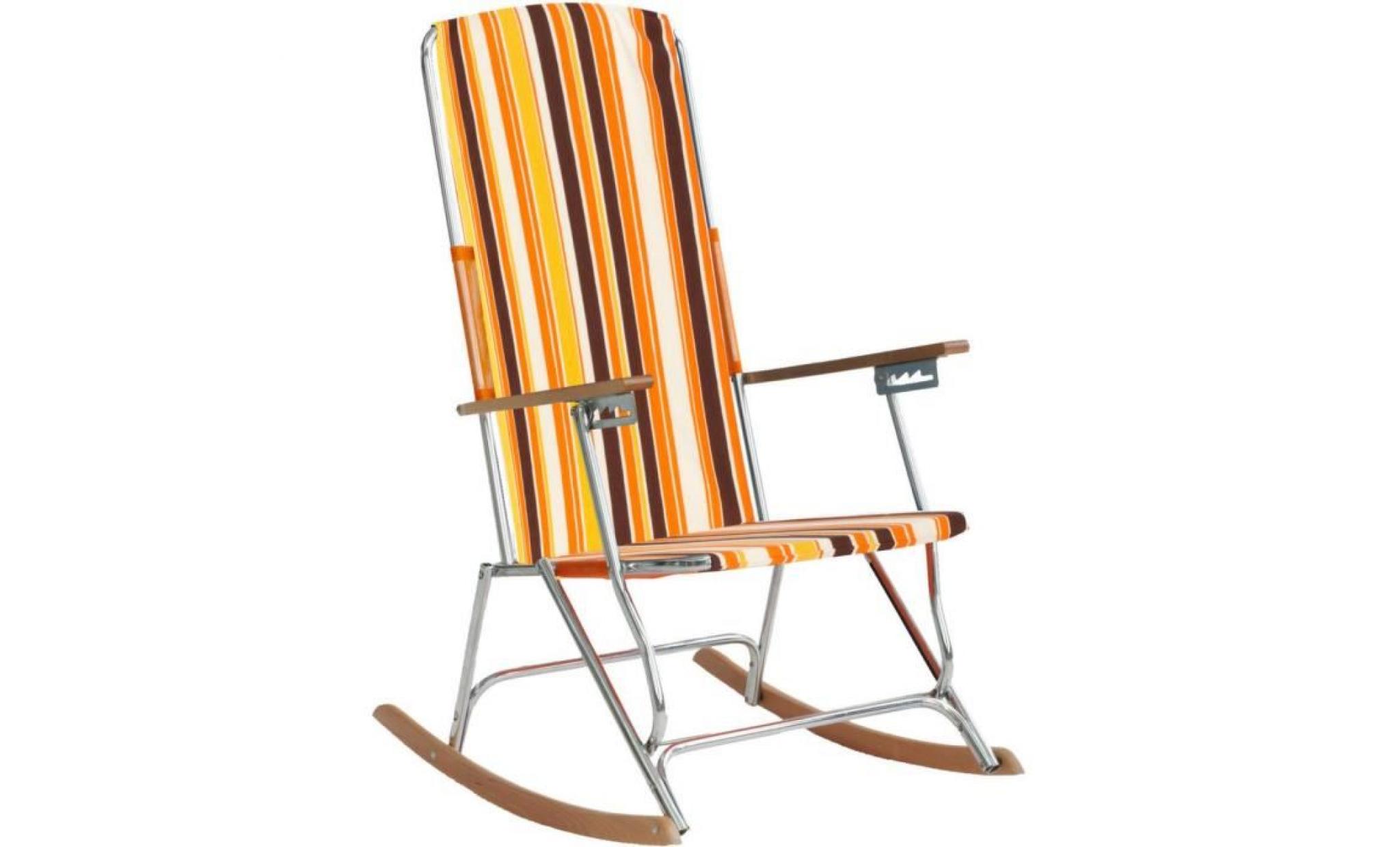 fauteuil bascule acier et bois lido coral rayée orange