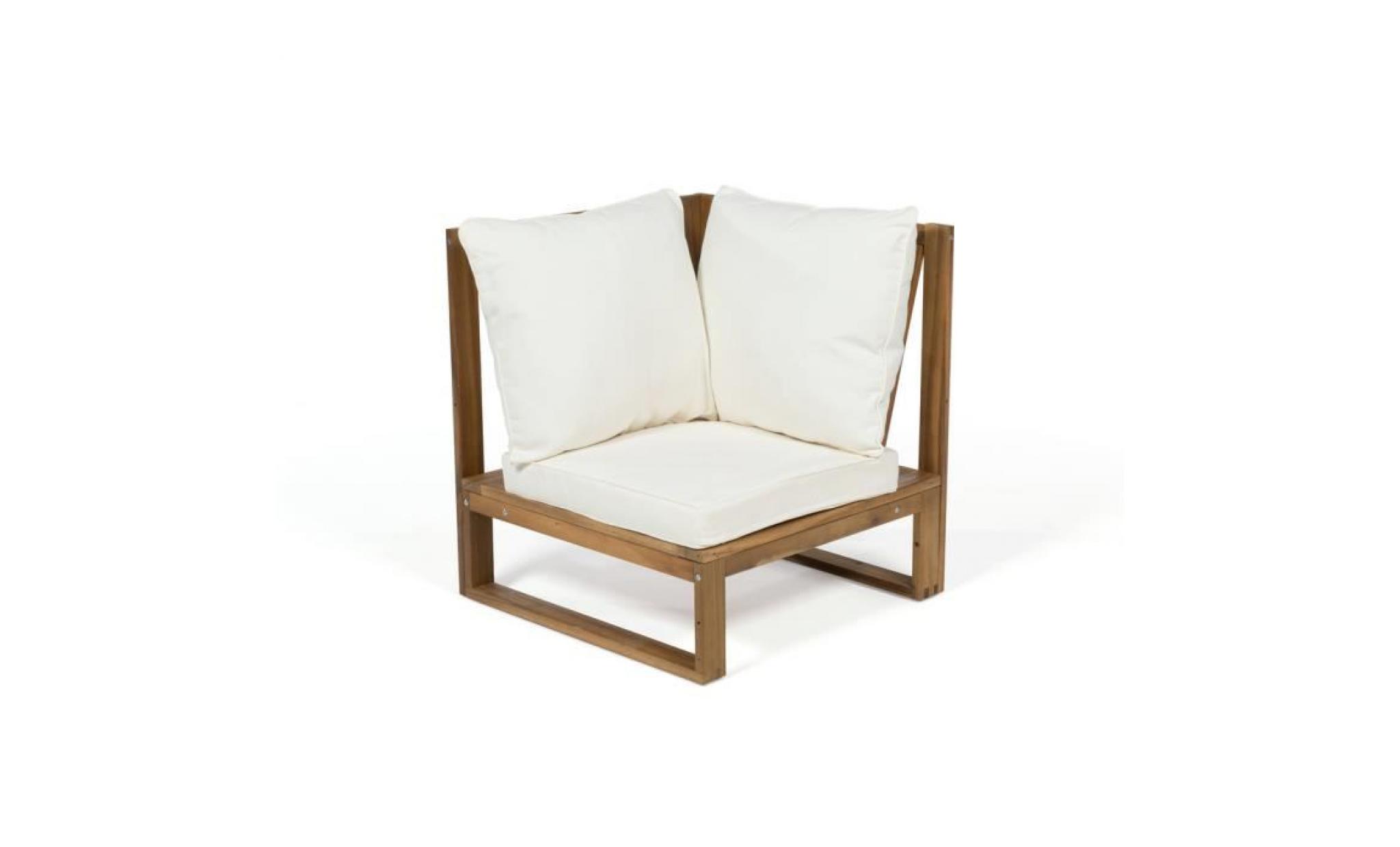 fauteuil d'angle de jardin en acacia fsc avec coussins movea   ecru