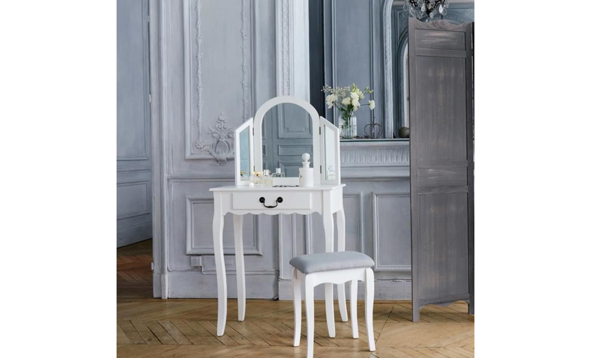 fauteuil de coiffeuse en bois coloris blanc   35 x 28 x 45 cm pas cher