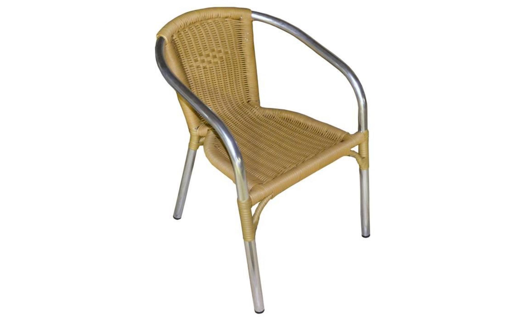 fauteuil de jardin en aluminium naturel renforcé et assise coloris naturel   dim : h 75 x l 61 x p 54 cm