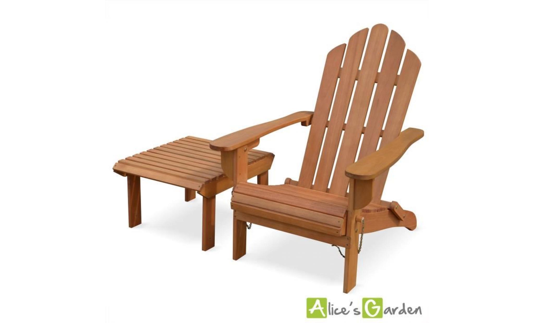 fauteuil de jardin en bois adirondack salamanca eucalyptus fsc avec repose pieds et table basse