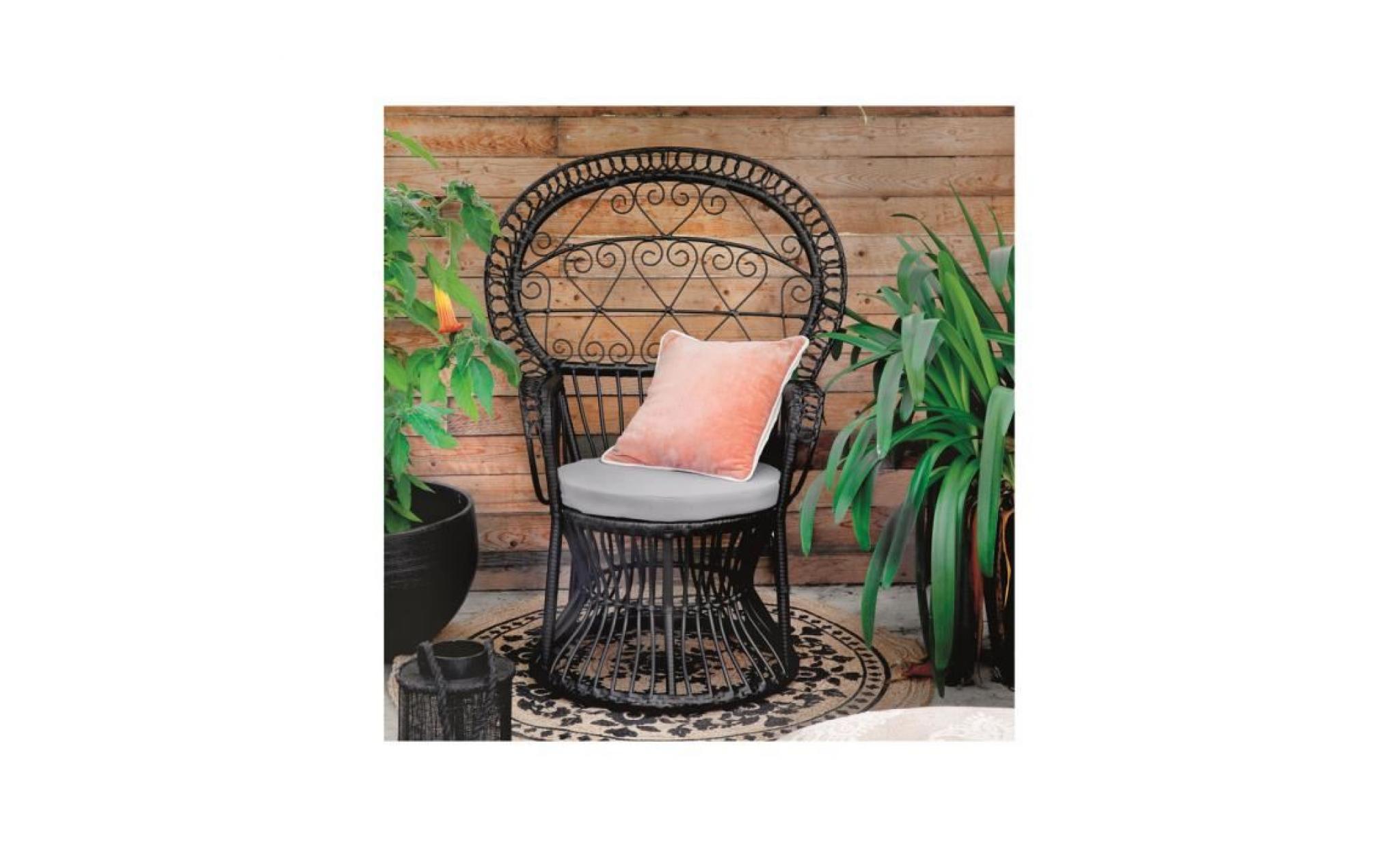 fauteuil de jardin en osier noir coussin emmanuelle pas cher
