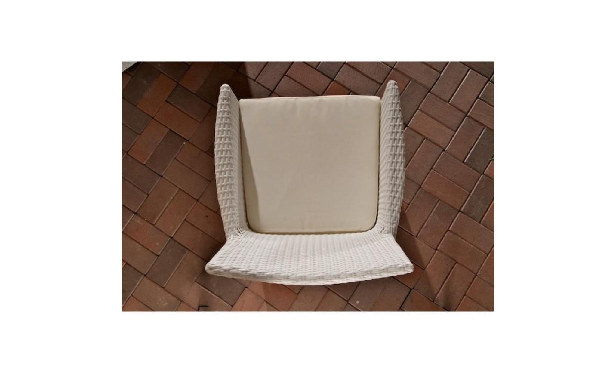 fauteuil de jardin en polyrotin blanc avec coussin mdj10058 pas cher