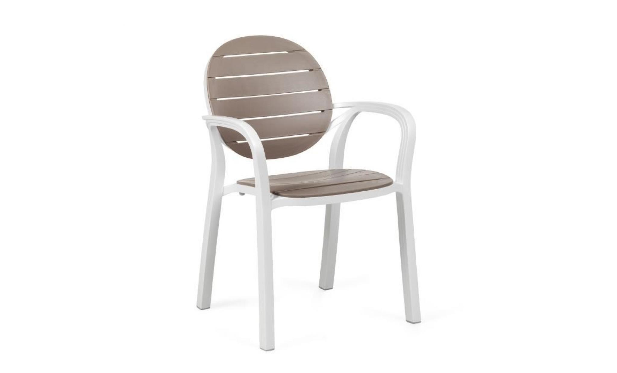 fauteuil de jardin en résine fiberglass empilable avec pieds antidérapants (lot de 4) palma taupe/blanc