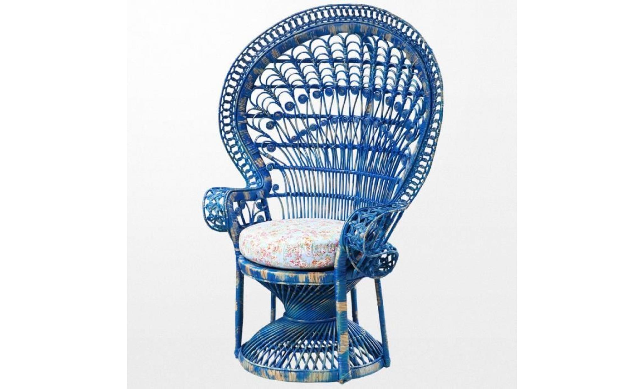 fauteuil emmanuelle de jardin en rotin de couleur bleue