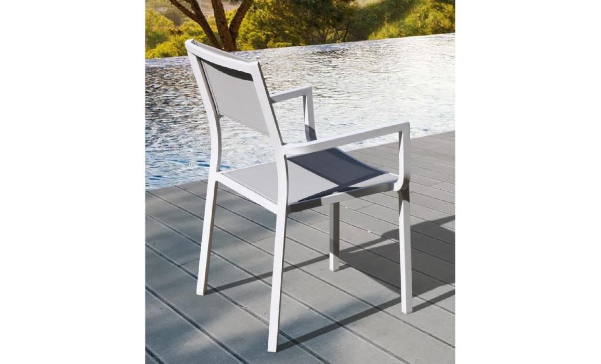 fauteuil en alu blanc textilène gris clair léda pas cher