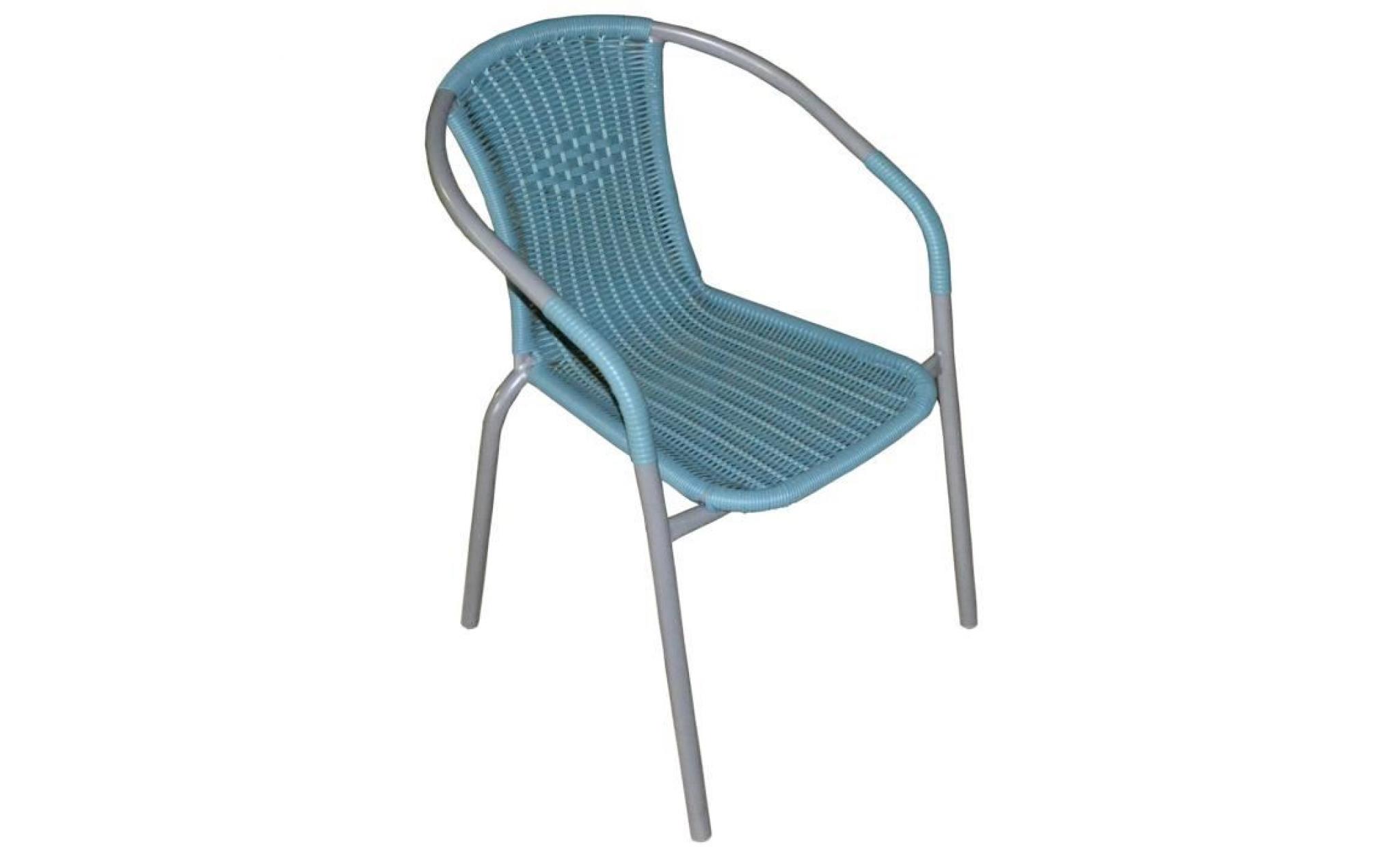 fauteuil en fer Ø 25mm vernis gris avec fils en plastiques plats coloris azur   dim : h 77 x l 58 x p 52 cm