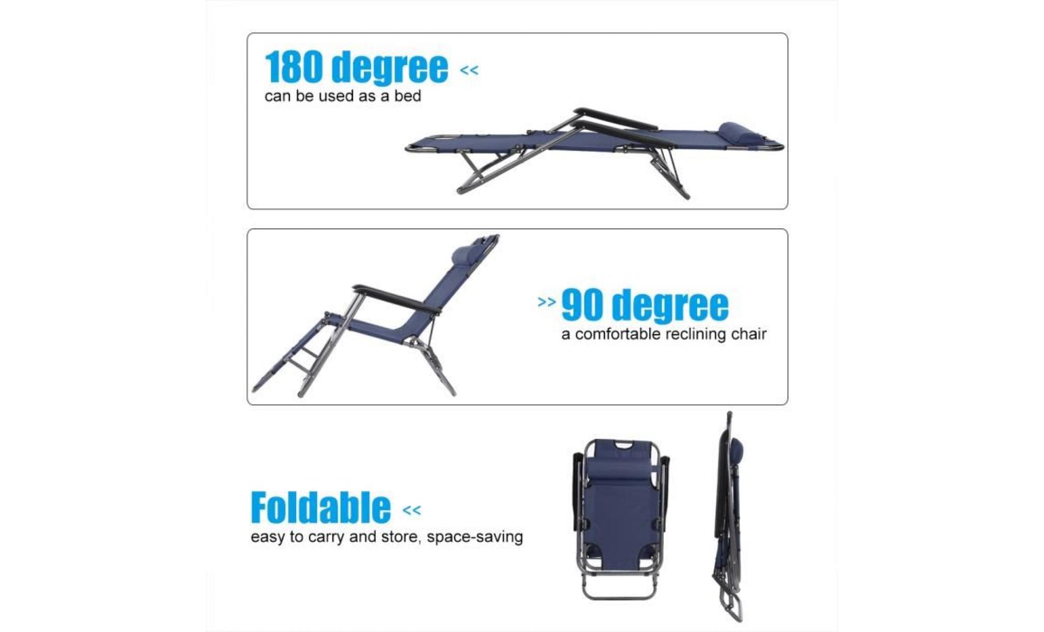fauteuil  inclinable lounge chaise portable pliant camping plage balcon jardin avec accoudoir (bleu foncé) pas cher