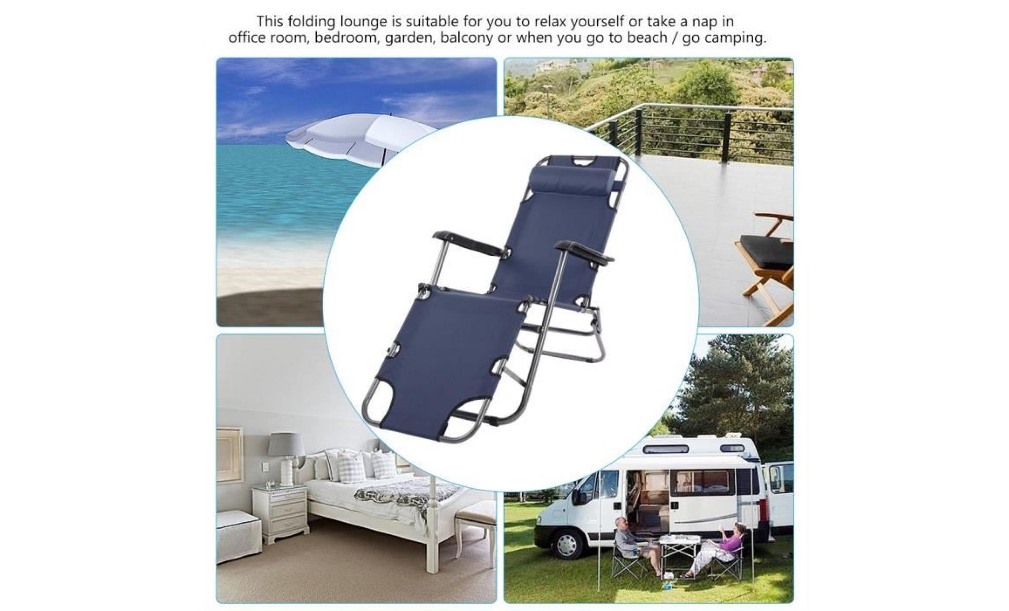 fauteuil  inclinable lounge chaise portable pliant camping plage balcon jardin avec accoudoir (bleu) pas cher