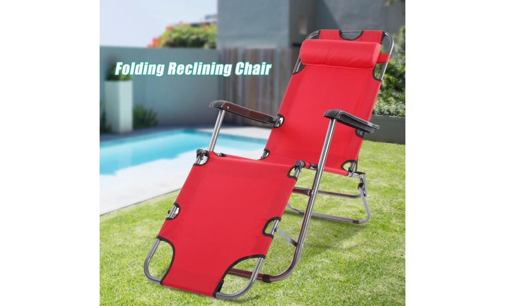 fauteuil inclinable pliant camping lounge beach garden patio inclinable chaise avec accoudoir (rouge) pas cher