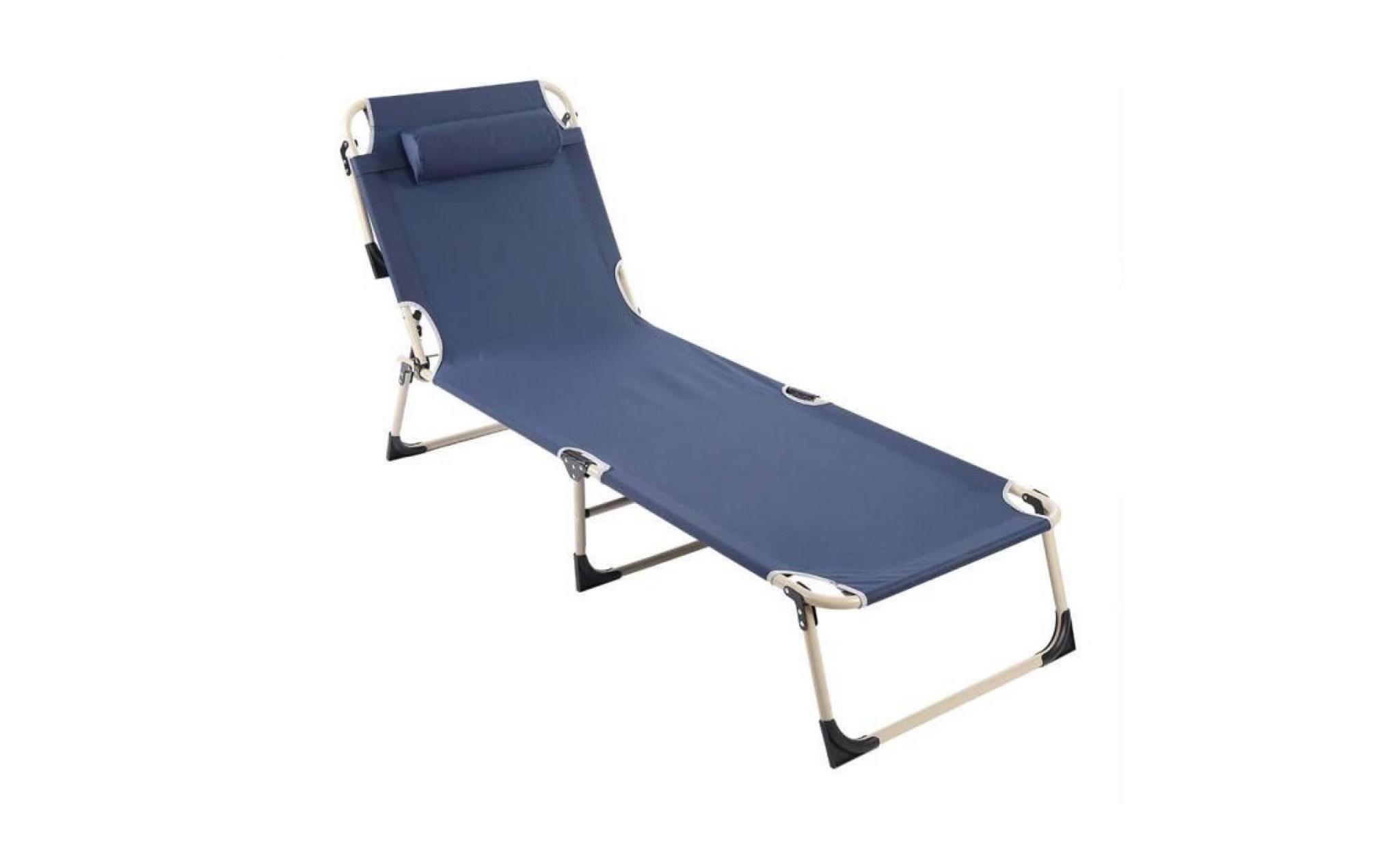 fauteuil inclinable pliant portable camping en plein air 192 x 62cm bleu tip