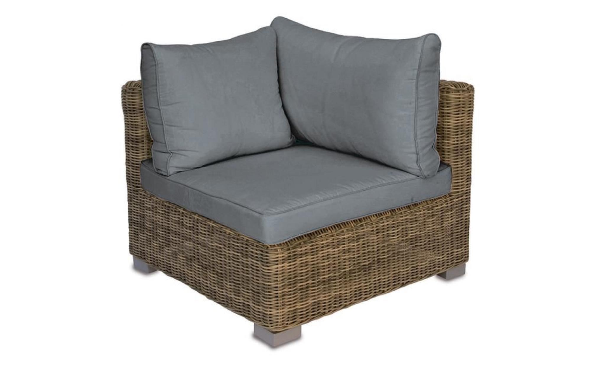 fauteuil modulable de jardin côté droit en tressage wicker Ø 5 mm avec coussin d'assise et dossier   dim : h 67 x l 84 x p 77 cm