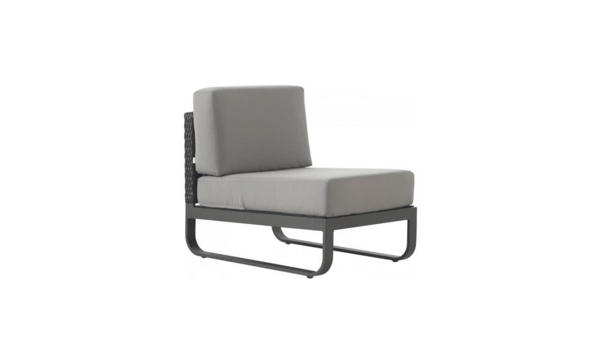 fauteuil module aluminium gris résine tressée noyer avec coussins gris clair