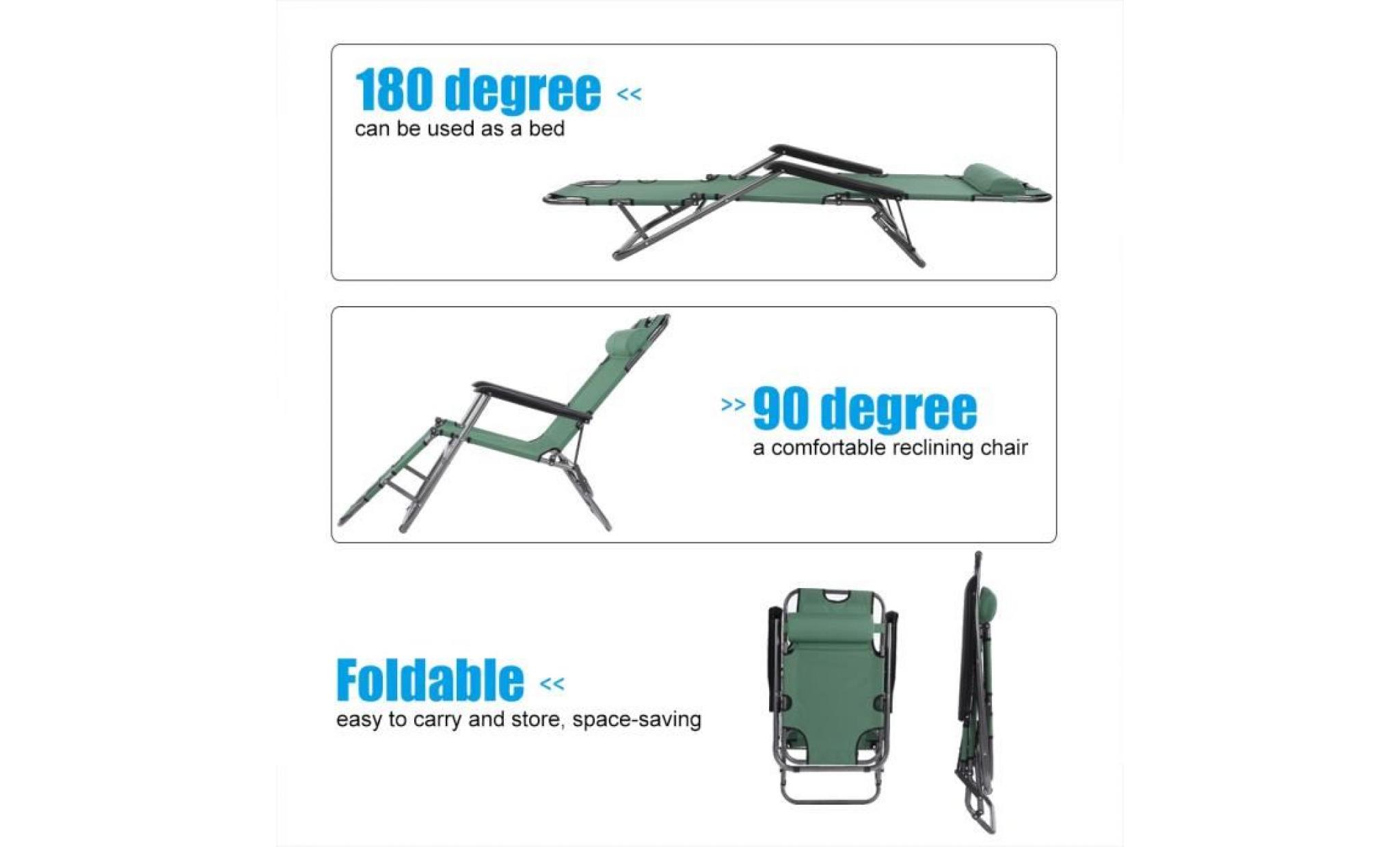 fauteuil pliant d'extérieur pliant portable de camping beach inclinable chaise avec accoudoir (vert) pas cher