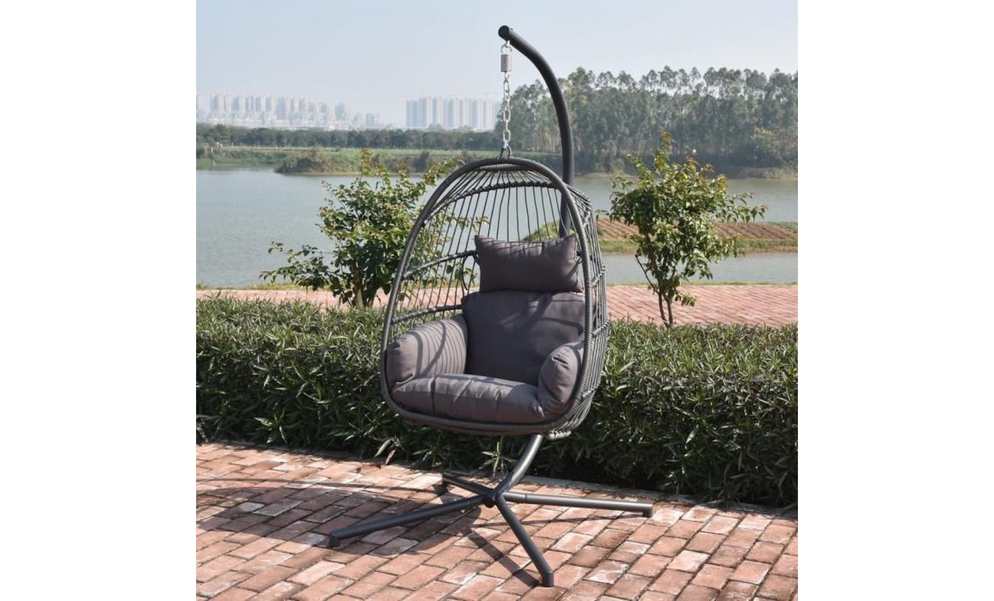fauteuil suspendu de jardin en résine tressée balancelle avec coussin
