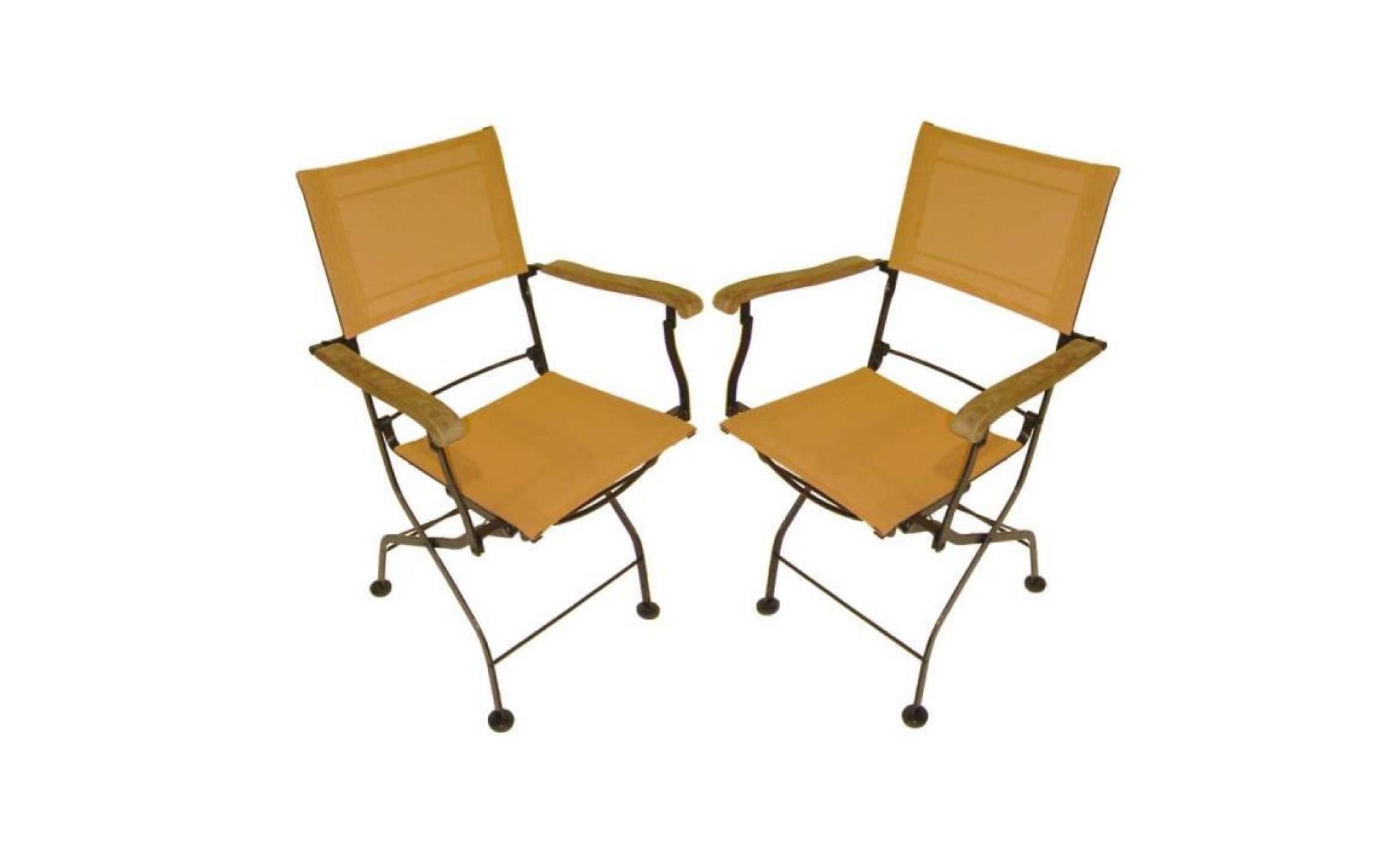 fauteuils pliants orange en fer forgé et textilène (par 2)