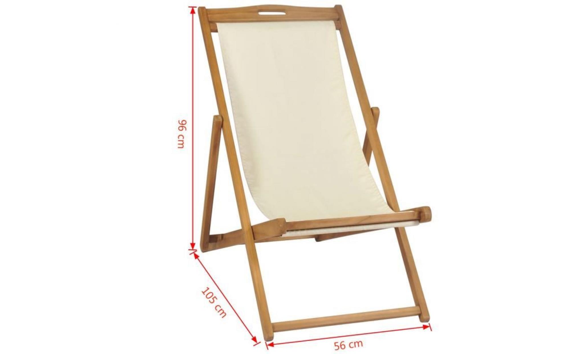 festnight chaise pliable de jardin chaise teck inclinable 3 position blanc 56 x 105 x 96 cm pas cher