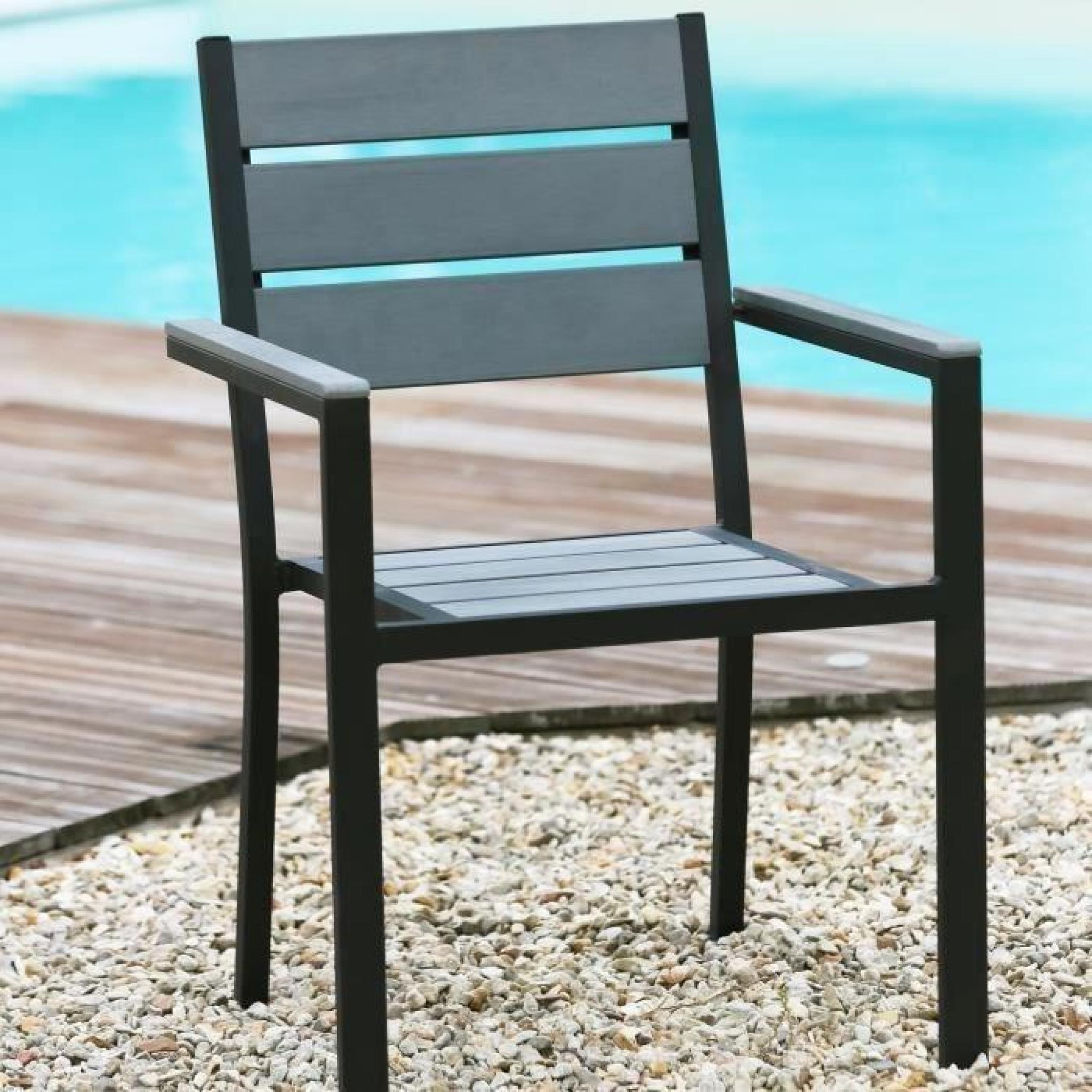 FLORIDE Ensemble table de jardin 160 cm + 2 fauteuils + 4 chaises aluminium et polywood gris pas cher