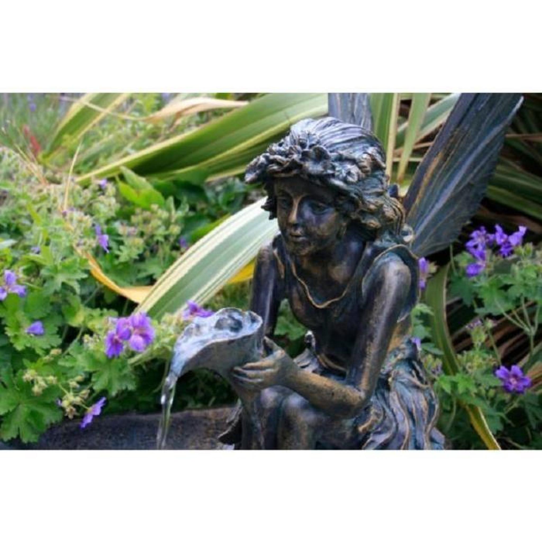 Fontaine de Jardin Solaire Fée sur Coquillage – Éclairage LED pas cher
