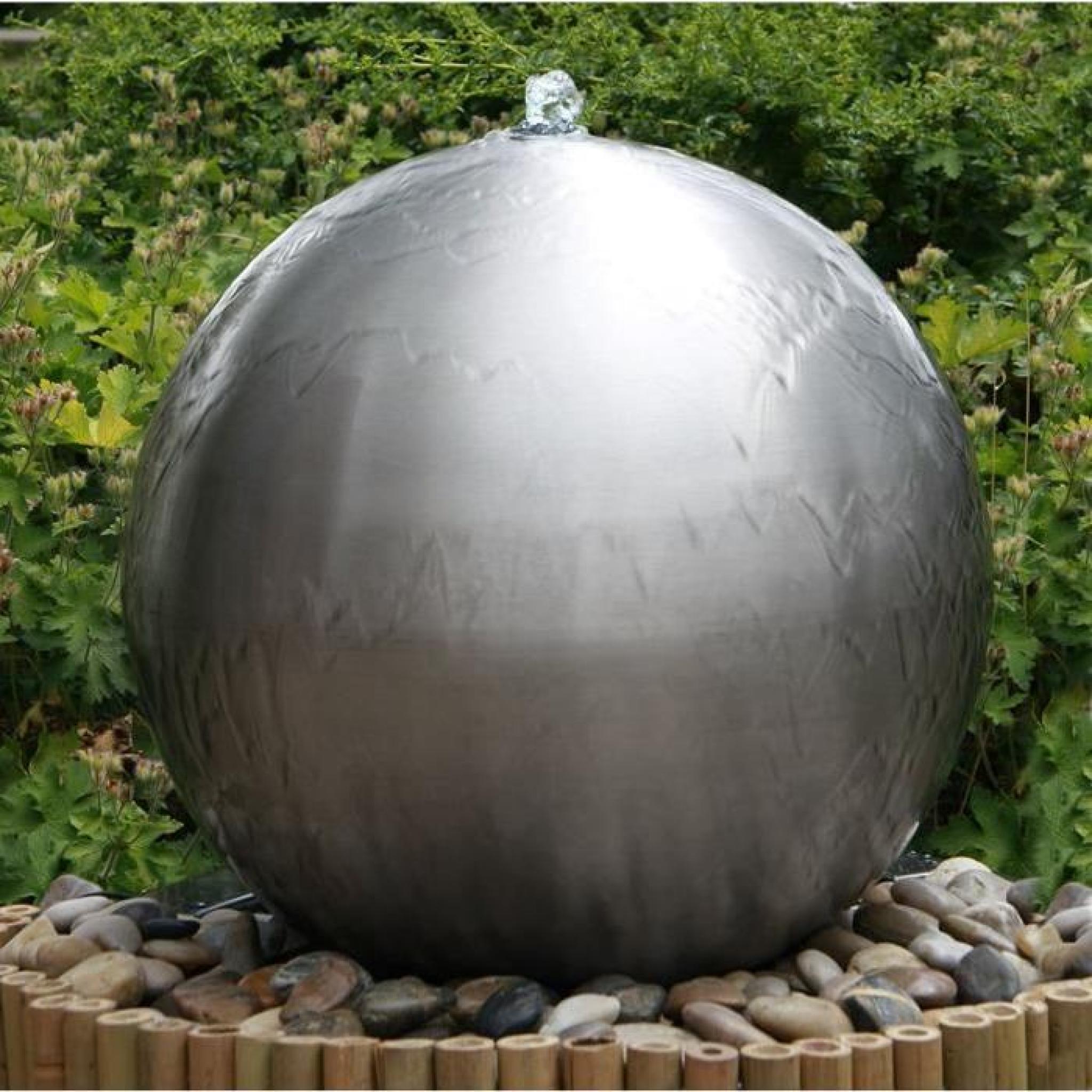 Fontaine Grande Sphère 75cm en acier inoxydable Brossée avec lumière LED
