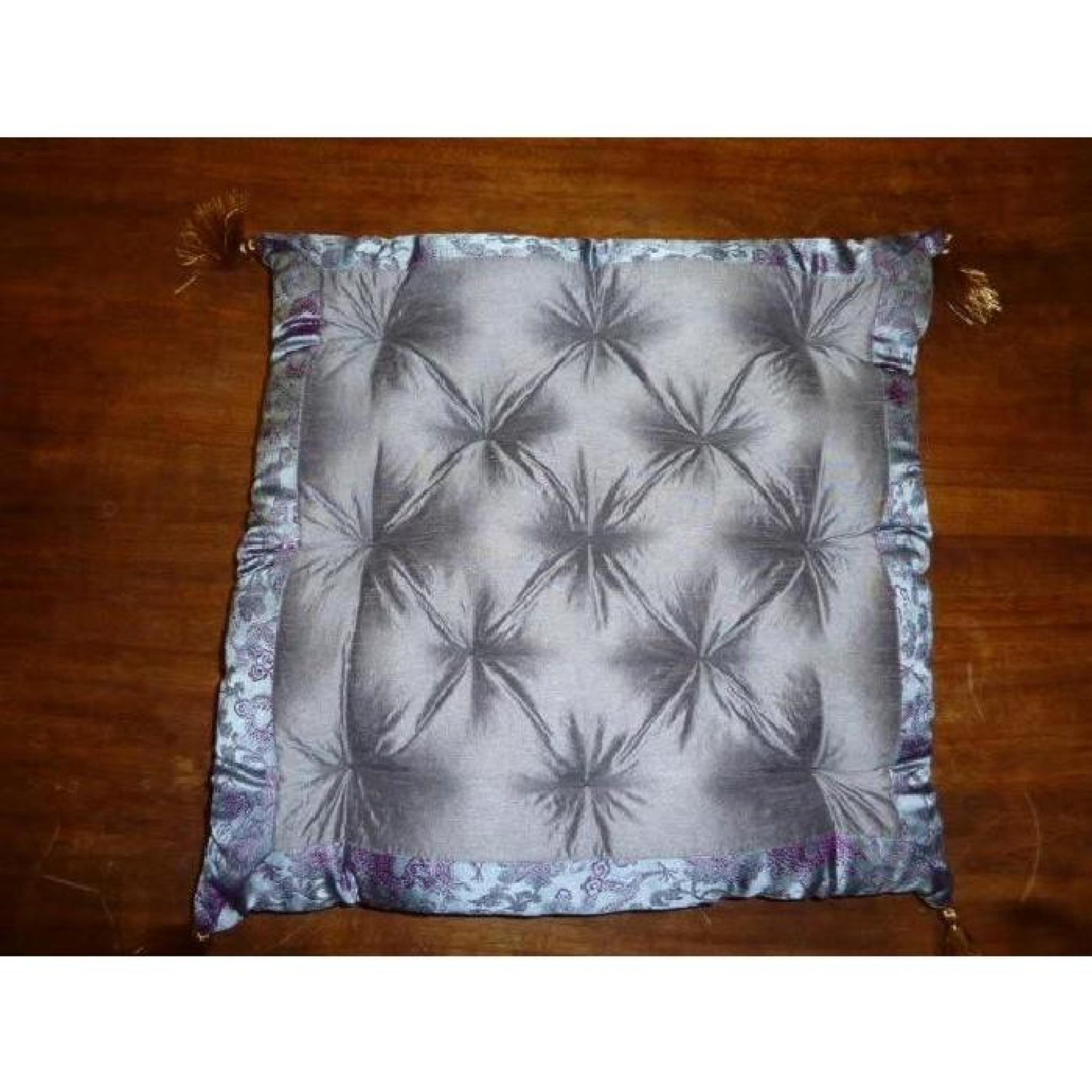 Galette de chaise grise violette bordure dragon - Achat/Vente