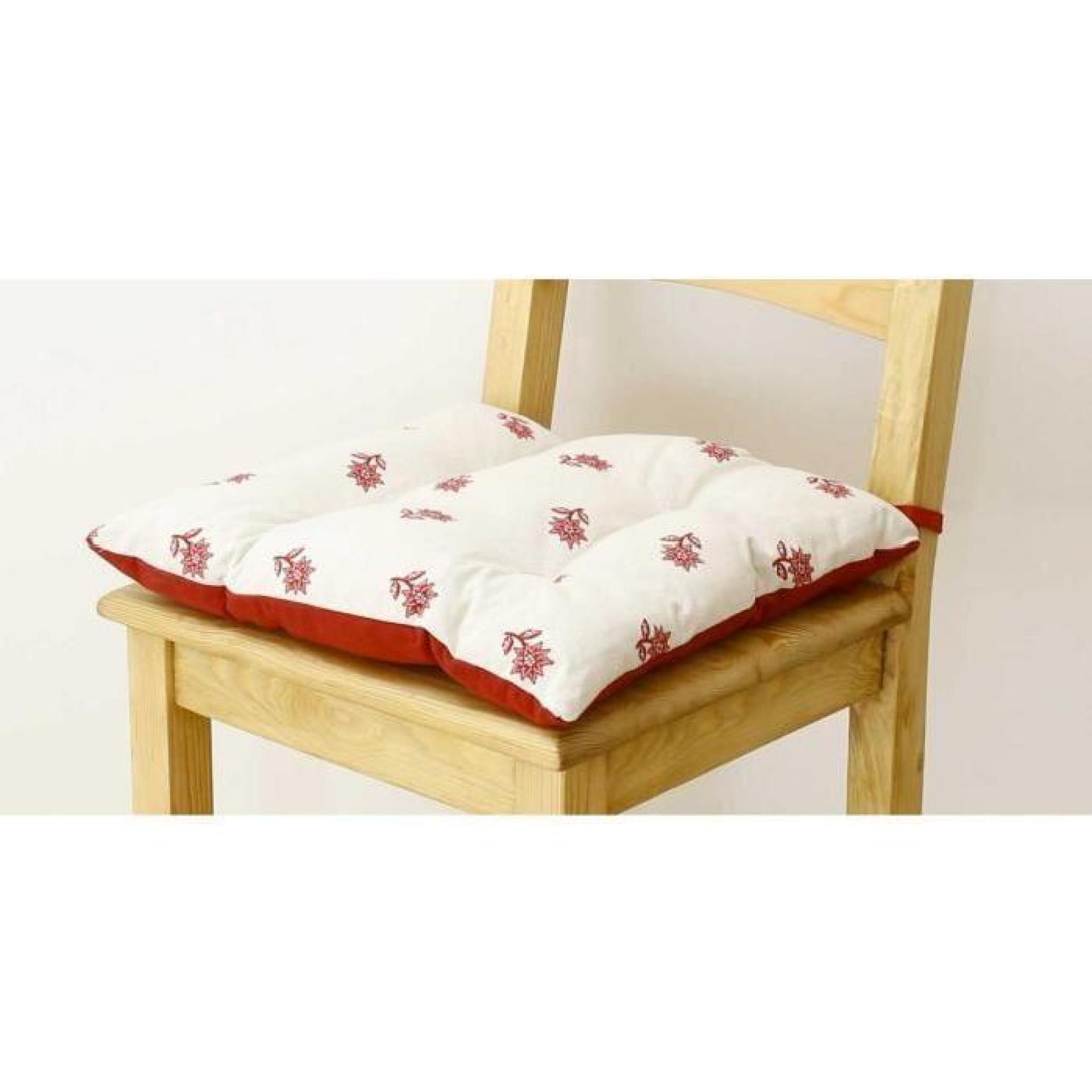 Galette de chaise style montagne Edelweiss blanc rouge Aspin pas cher