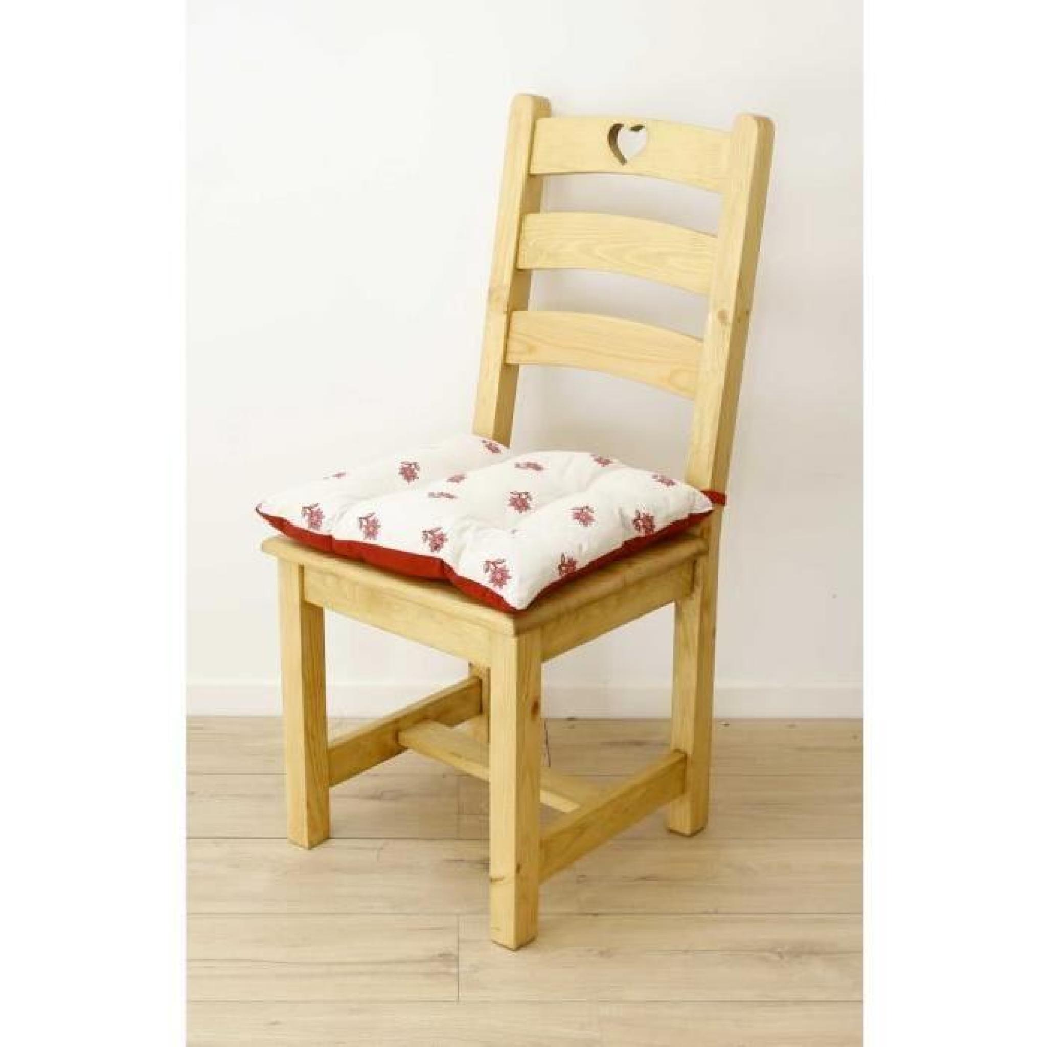 Galette de chaise style montagne Edelweiss blanc rouge Aspin pas cher